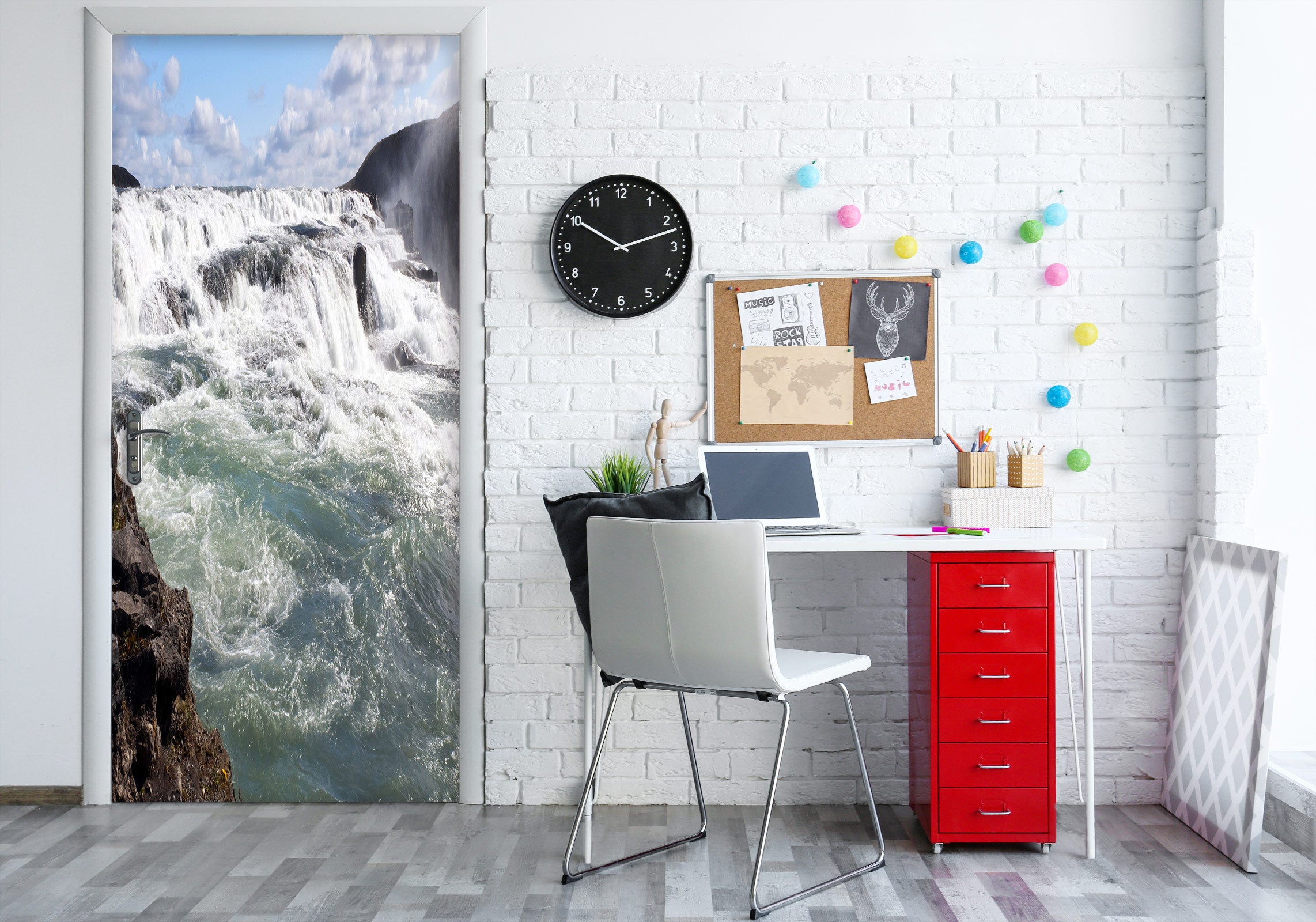 3D Waterfall Sea 196 Door Mural