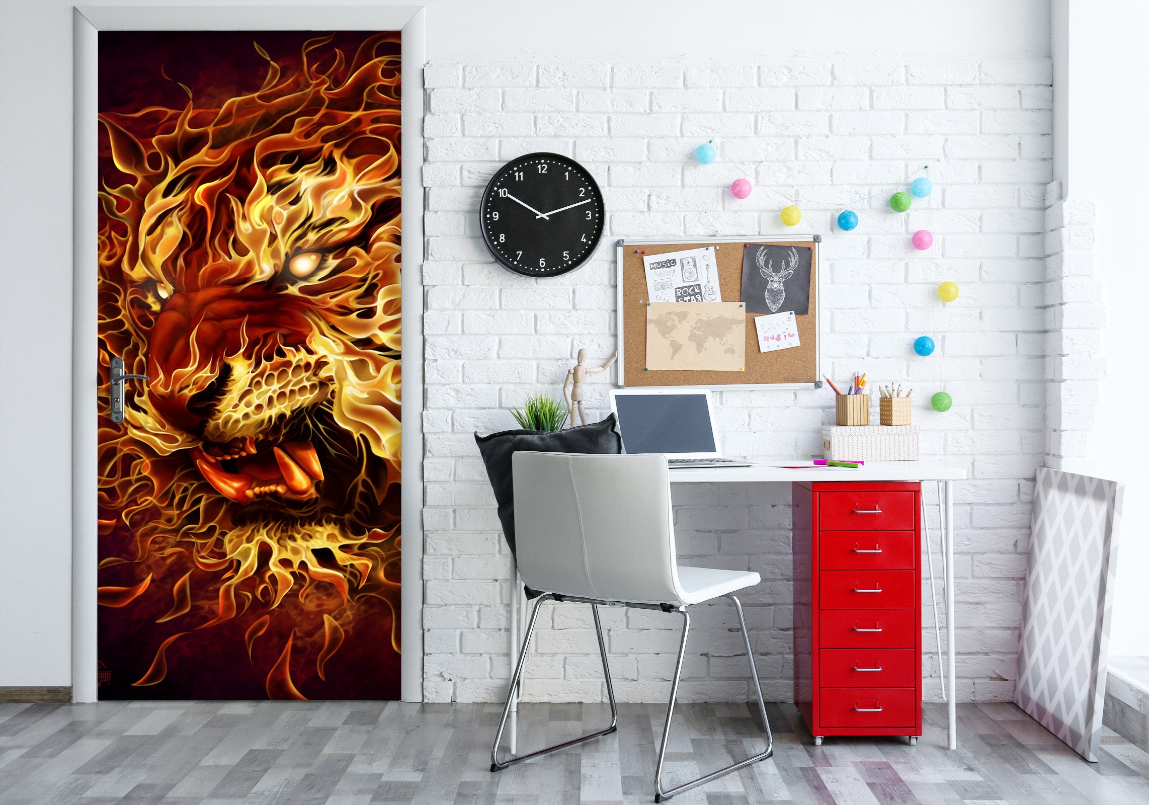 3D Flame Tiger 641 Tom Wood Door Mural