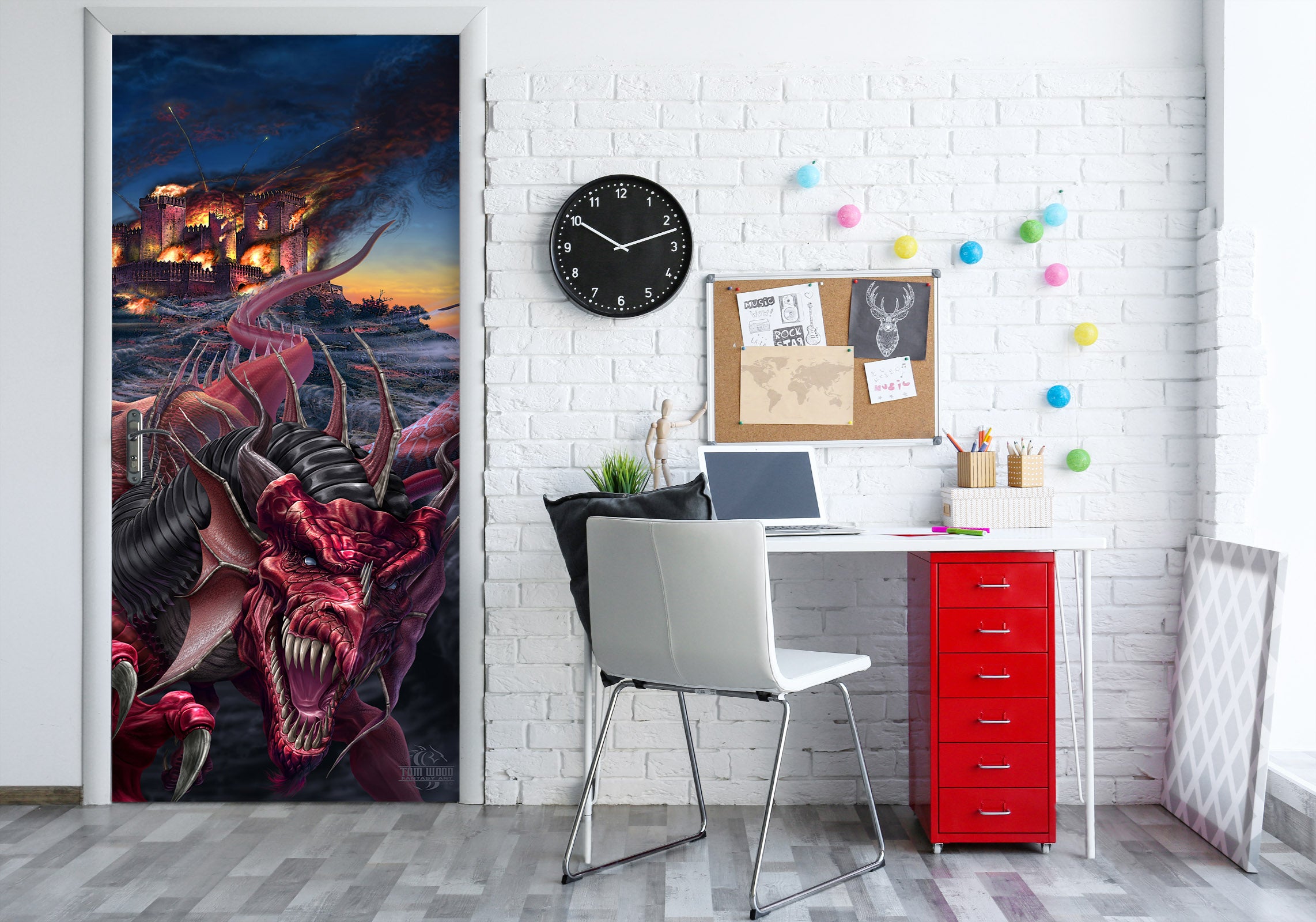 3D Red Dragon 628 Tom Wood Door Mural