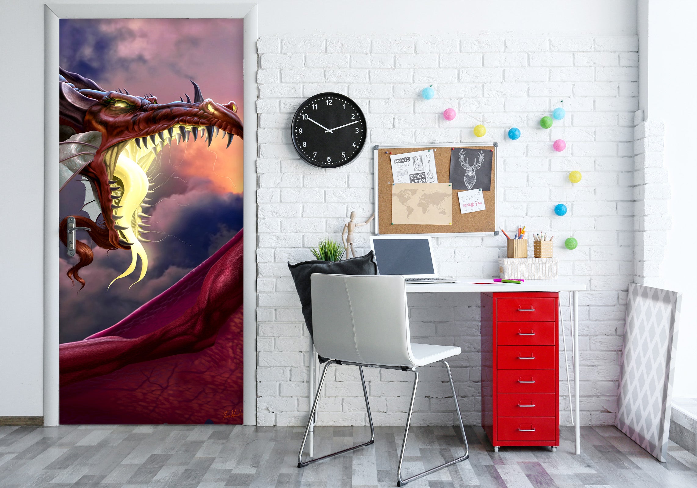 3D Red Dragon 644 Tom Wood Door Mural