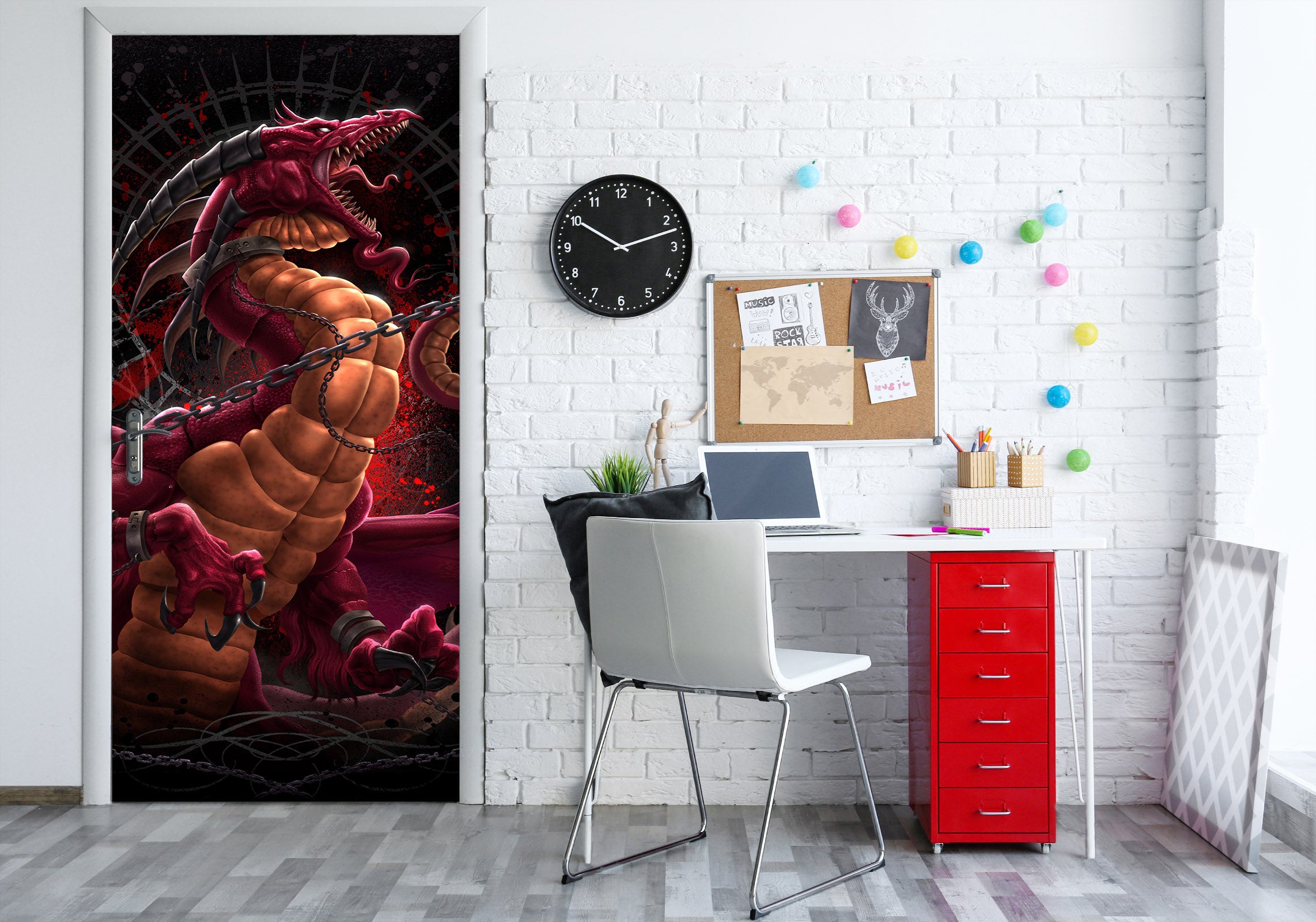 3D Chain Dragon 645 Tom Wood Door Mural