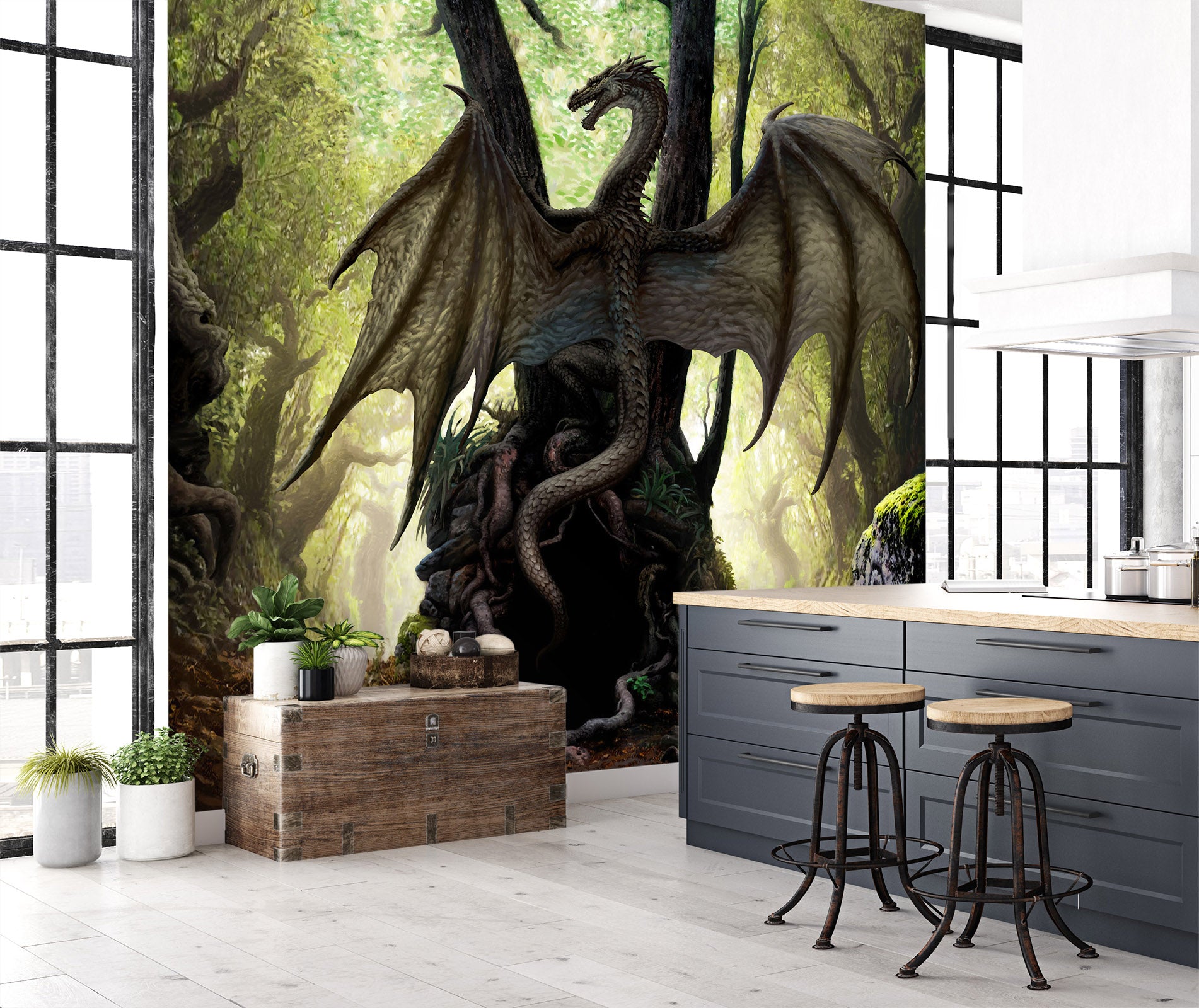 3D Trees Big Dragon 7078 Ciruelo Wall Mural Wall Murals