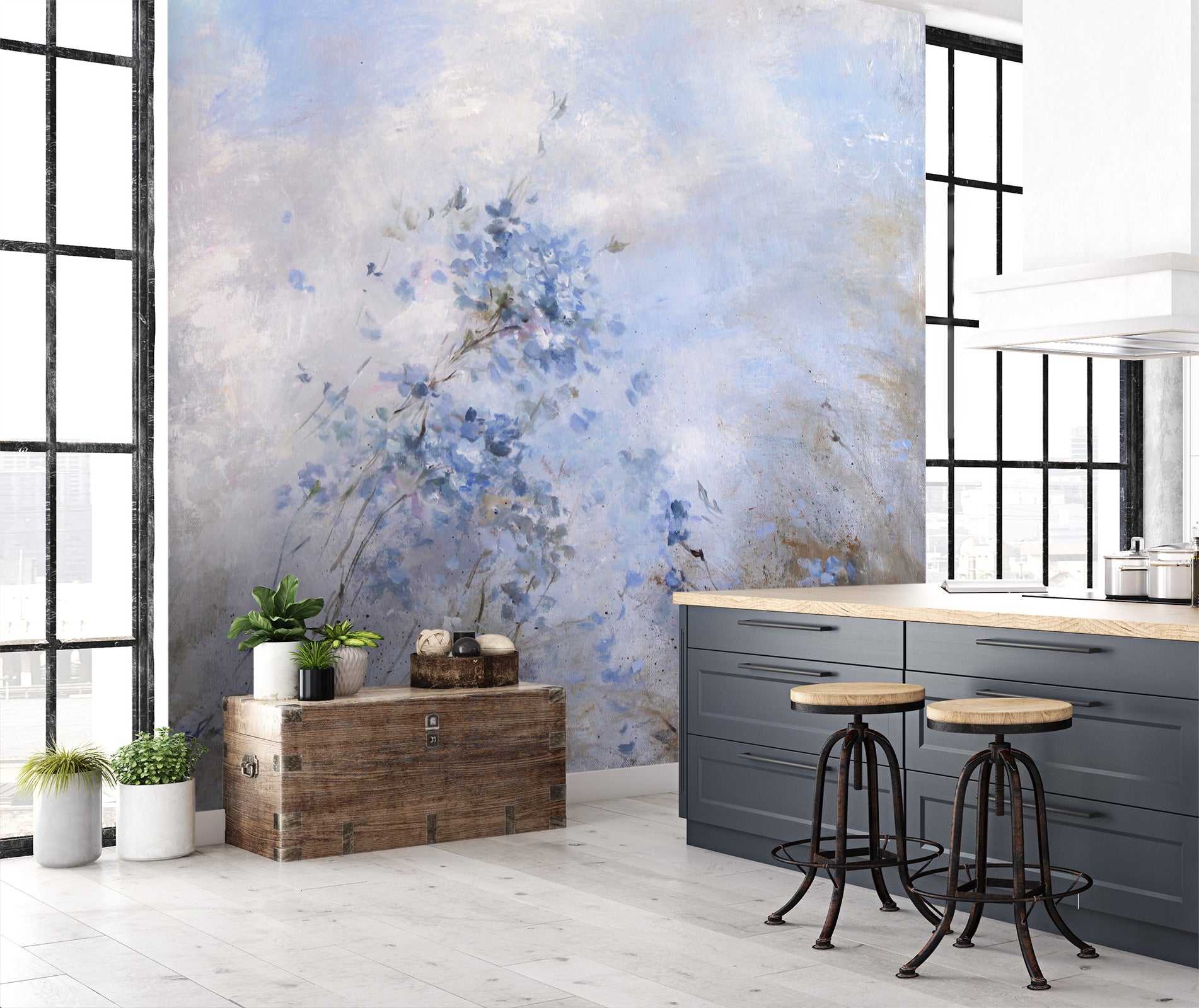 3D Blue Floral 3192 Debi Coules Wall Mural Wall Murals