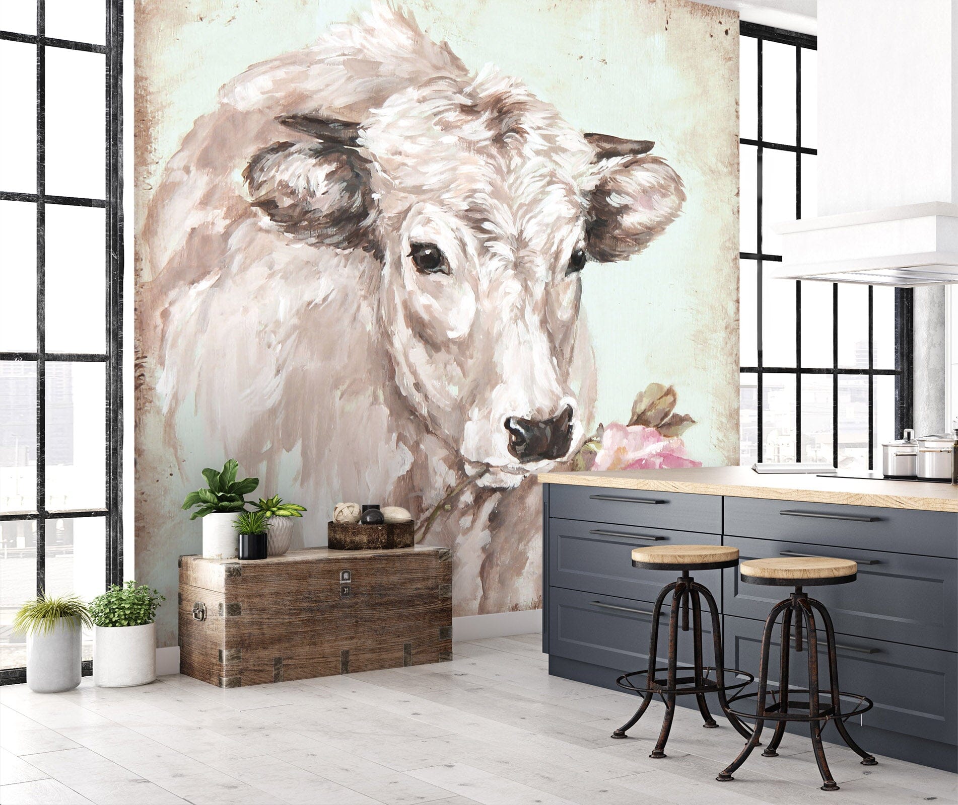 3D Cow Rose 1401 Debi Coules Wall Mural Wall Murals Wallpaper AJ Wallpaper 2 