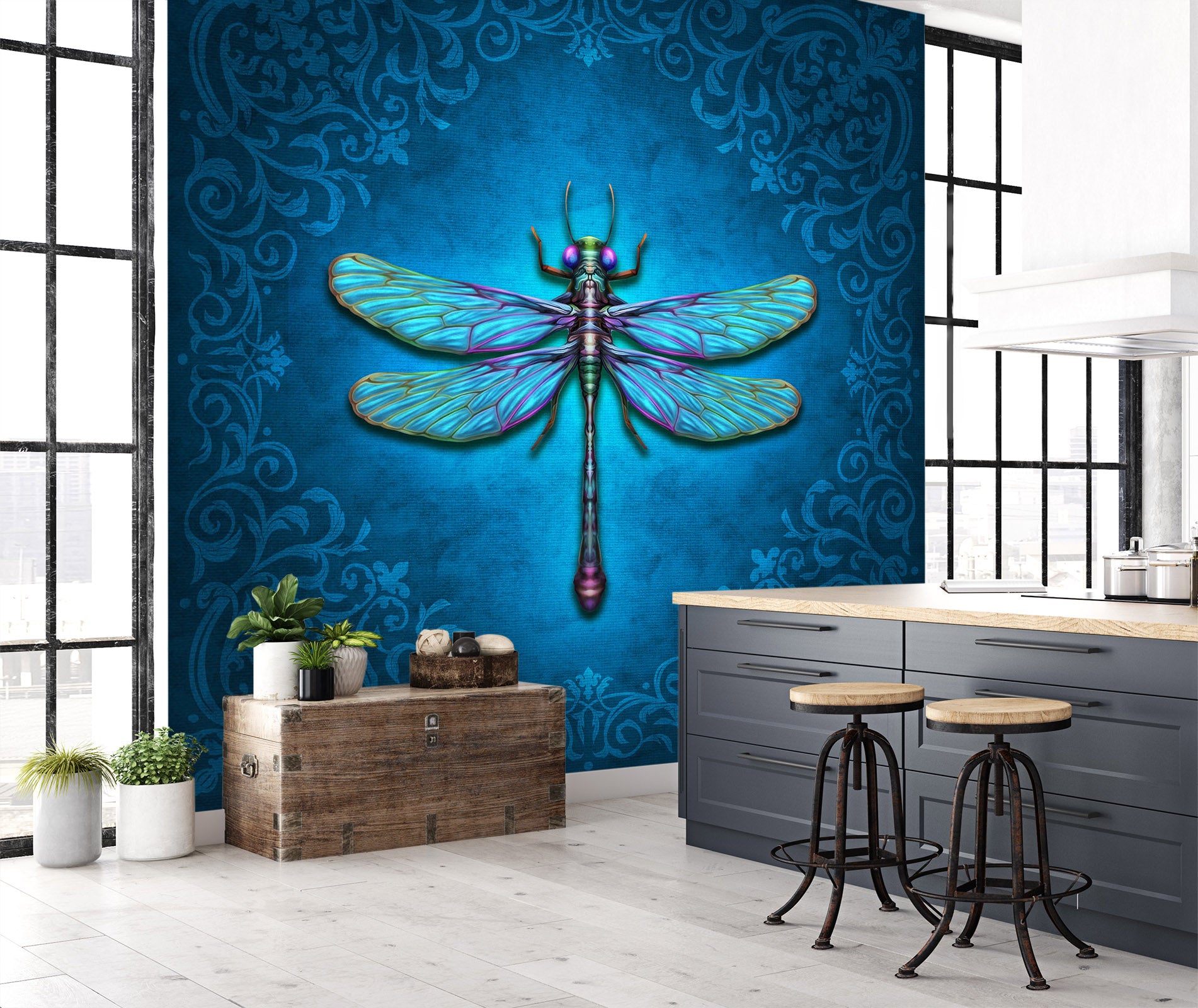 3D Blue Dragonfly 8763 Brigid Ashwood Wall Mural Wall Murals