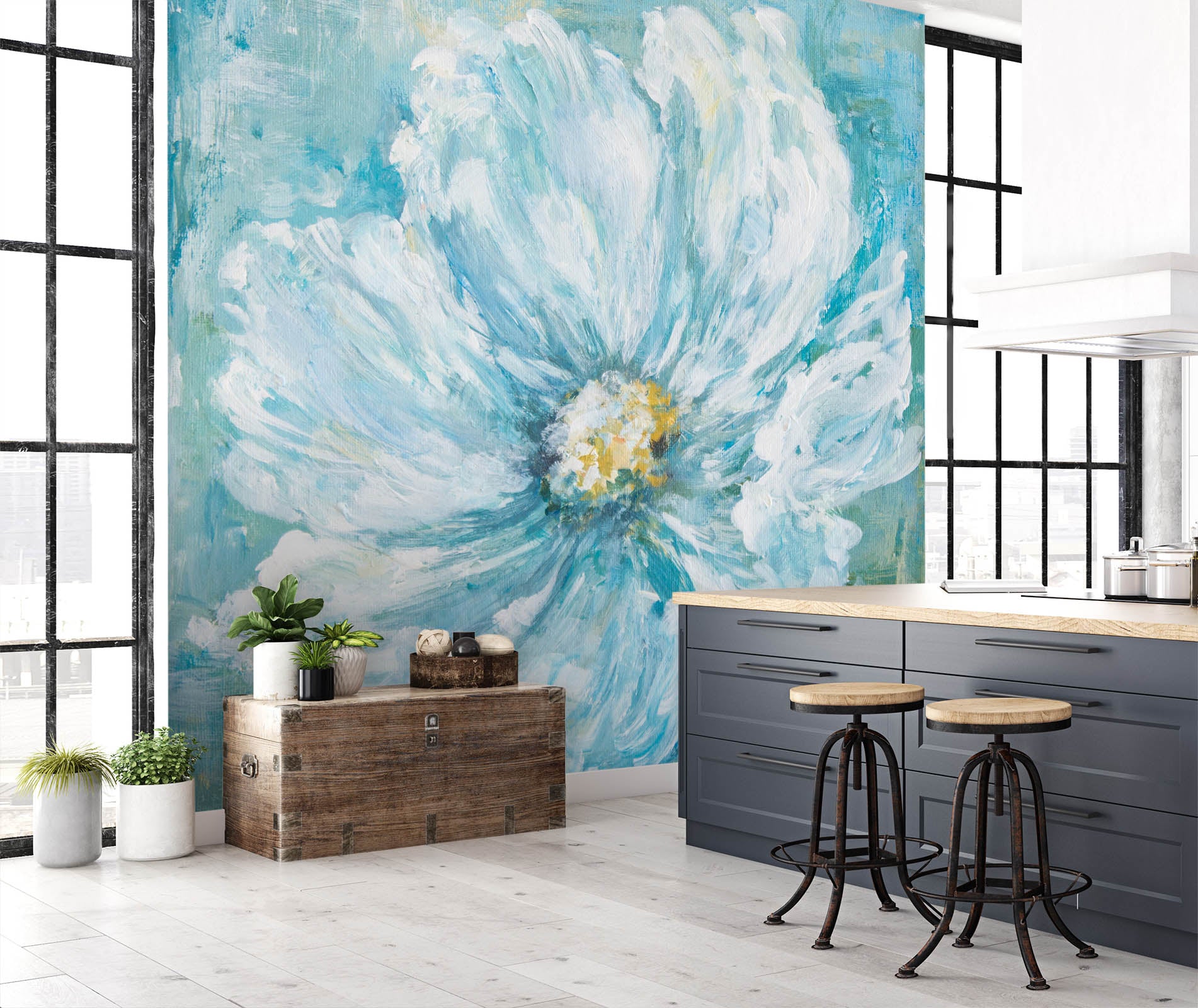 3D Flowers White 3158 Debi Coules Wall Mural Wall Murals