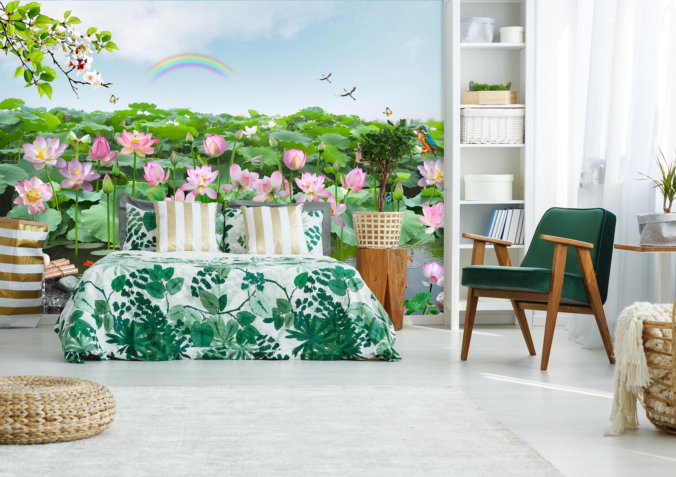 3D Lotus Pond 1589 Wall Murals