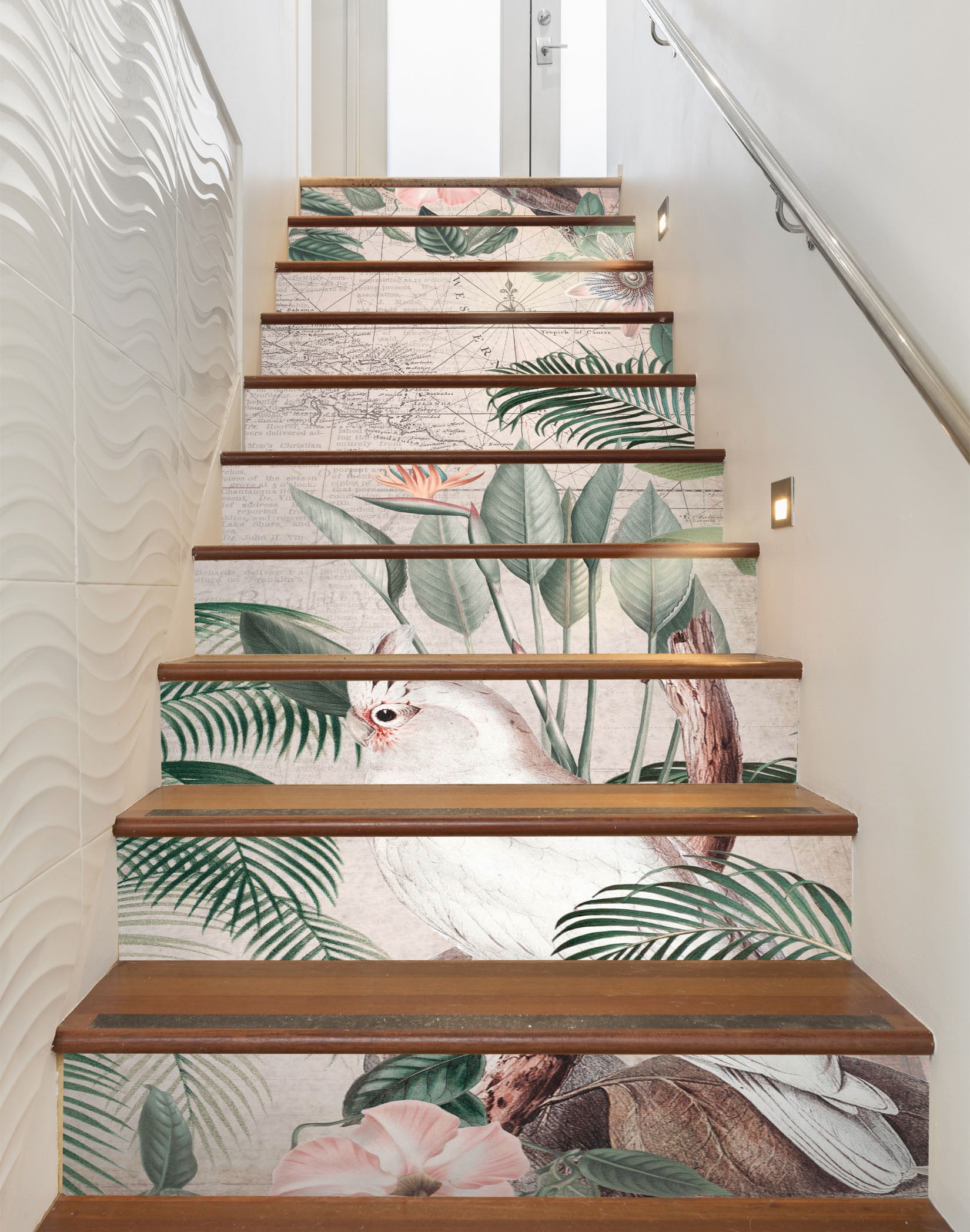 3D White Bird Leaf 11042 Andrea Haase Stair Risers