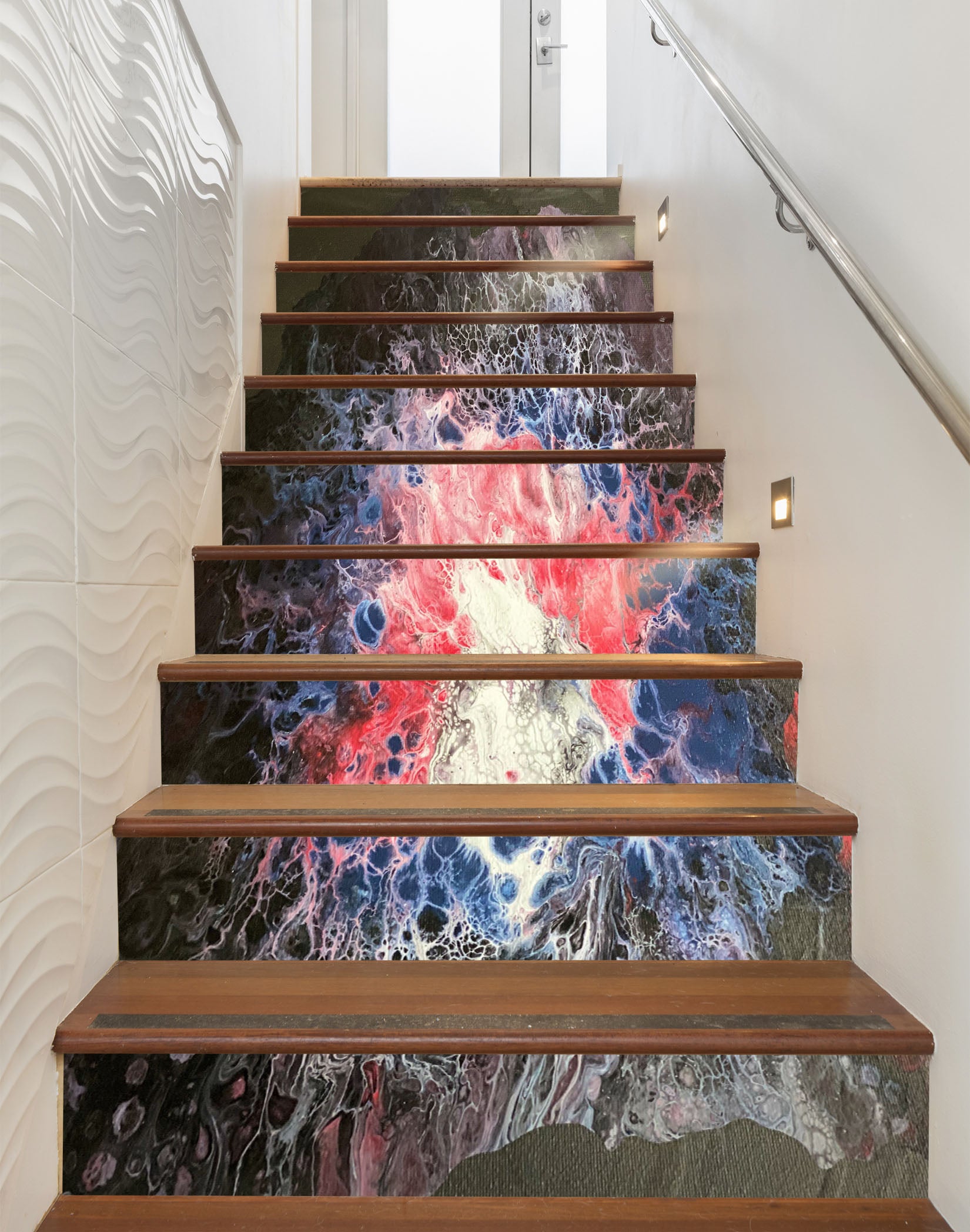 3D Blue Red Paint Pattern 90193 Valerie Latrice Stair Risers