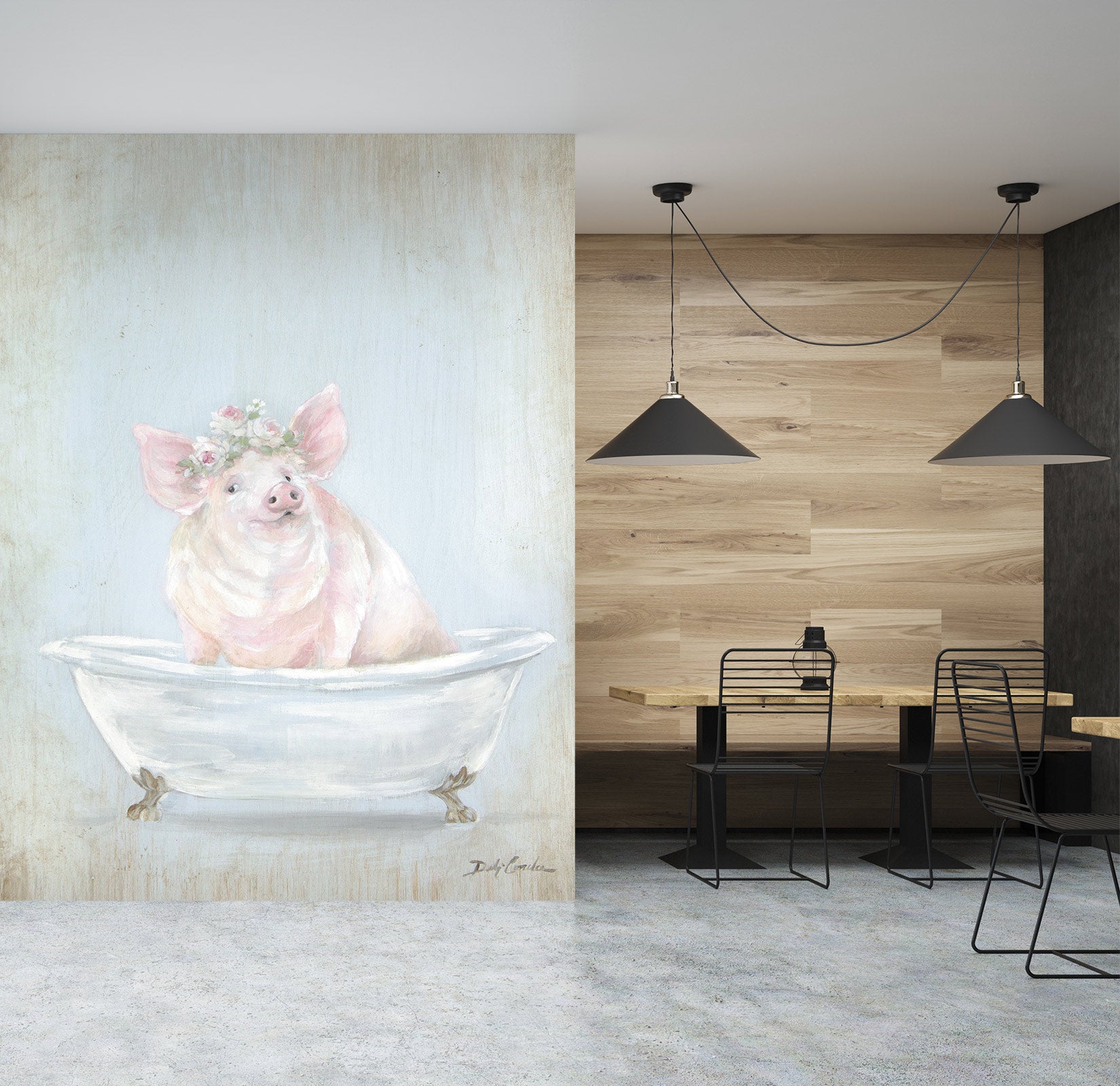 3D Wreath Pig Tub 4030 Debi Coules Wall Mural Wall Murals