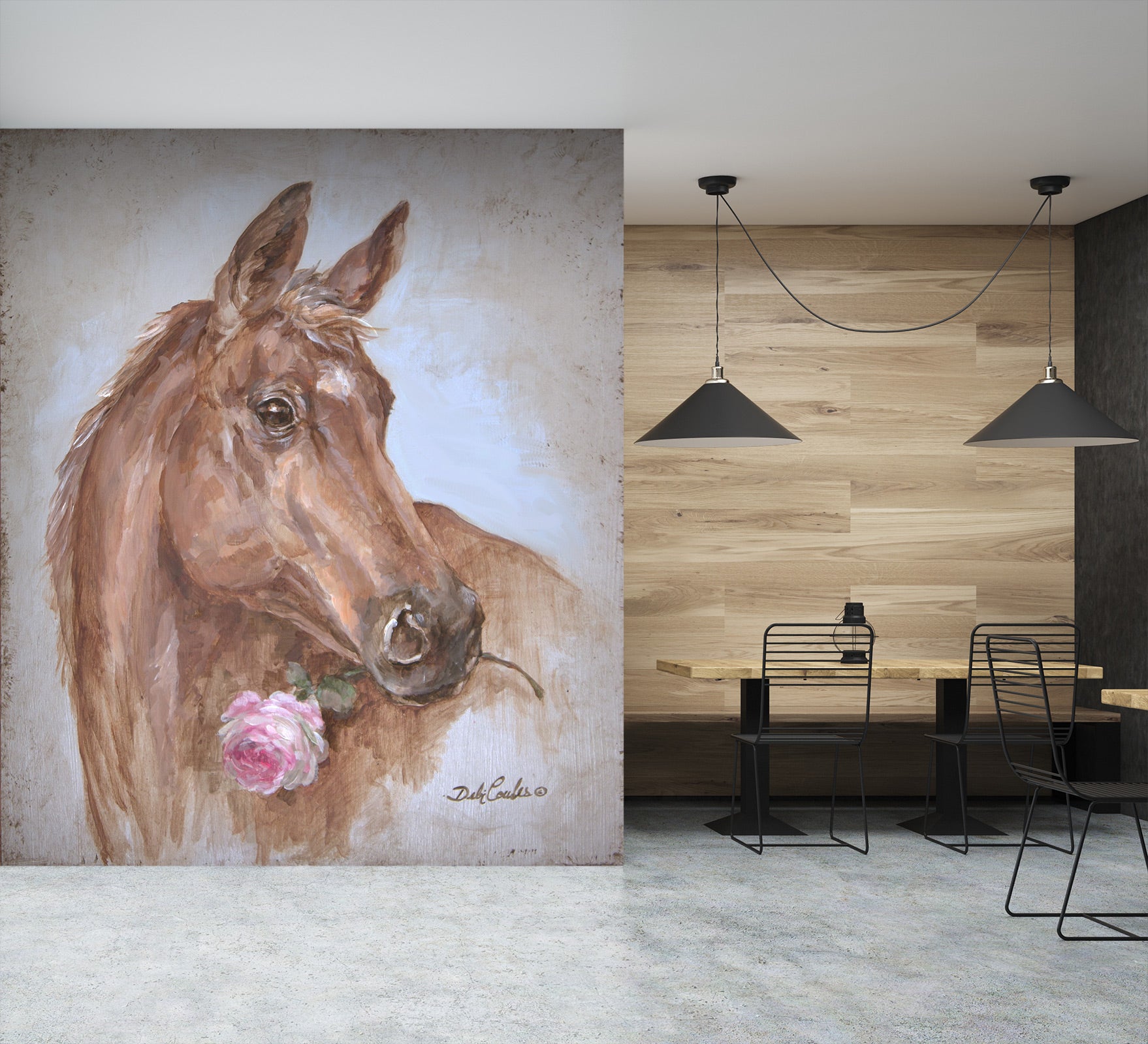 3D Flowers Horse 4022 Debi Coules Wall Mural Wall Murals