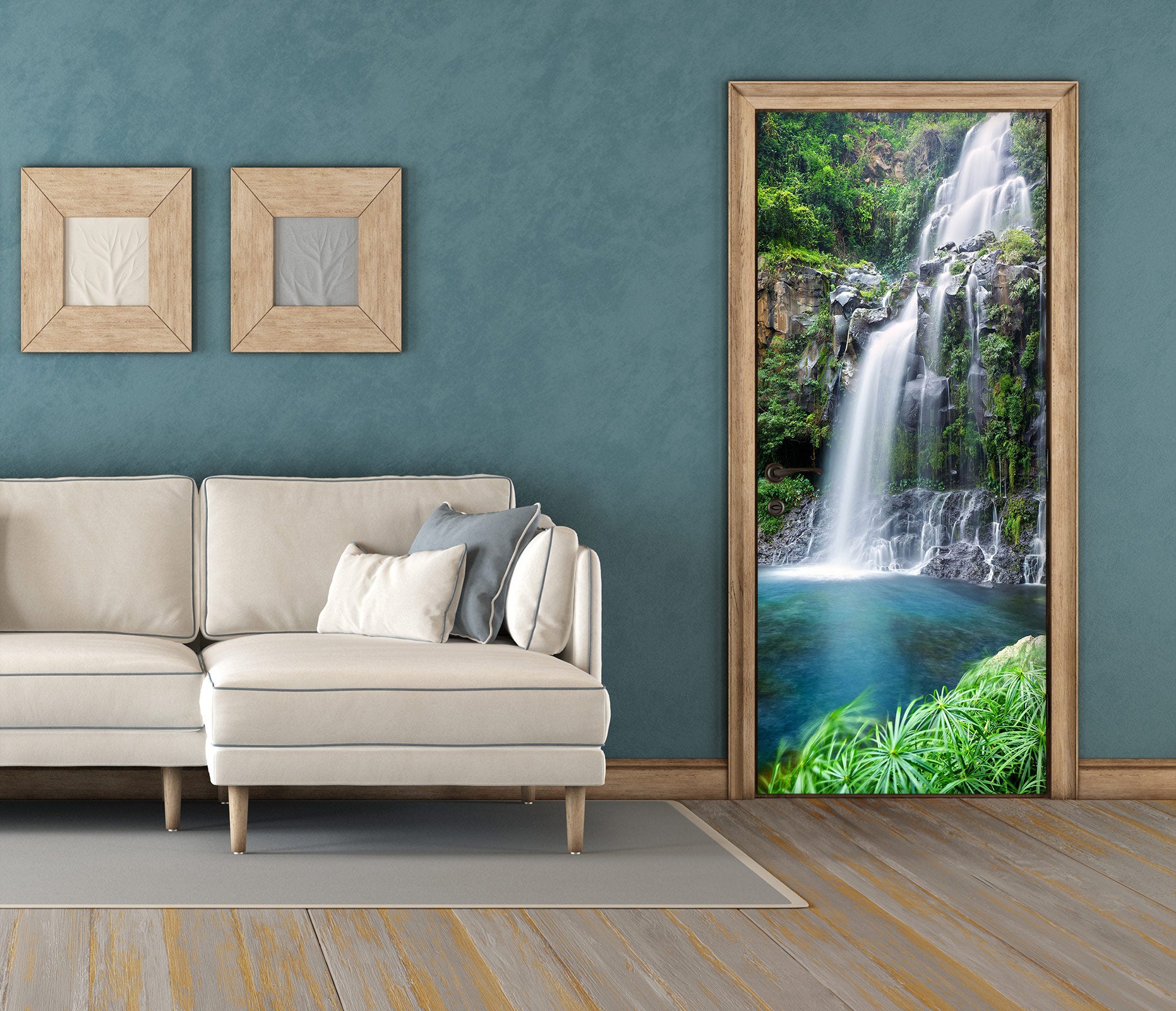 3D Green Cliff Waterfall 143 Door Mural