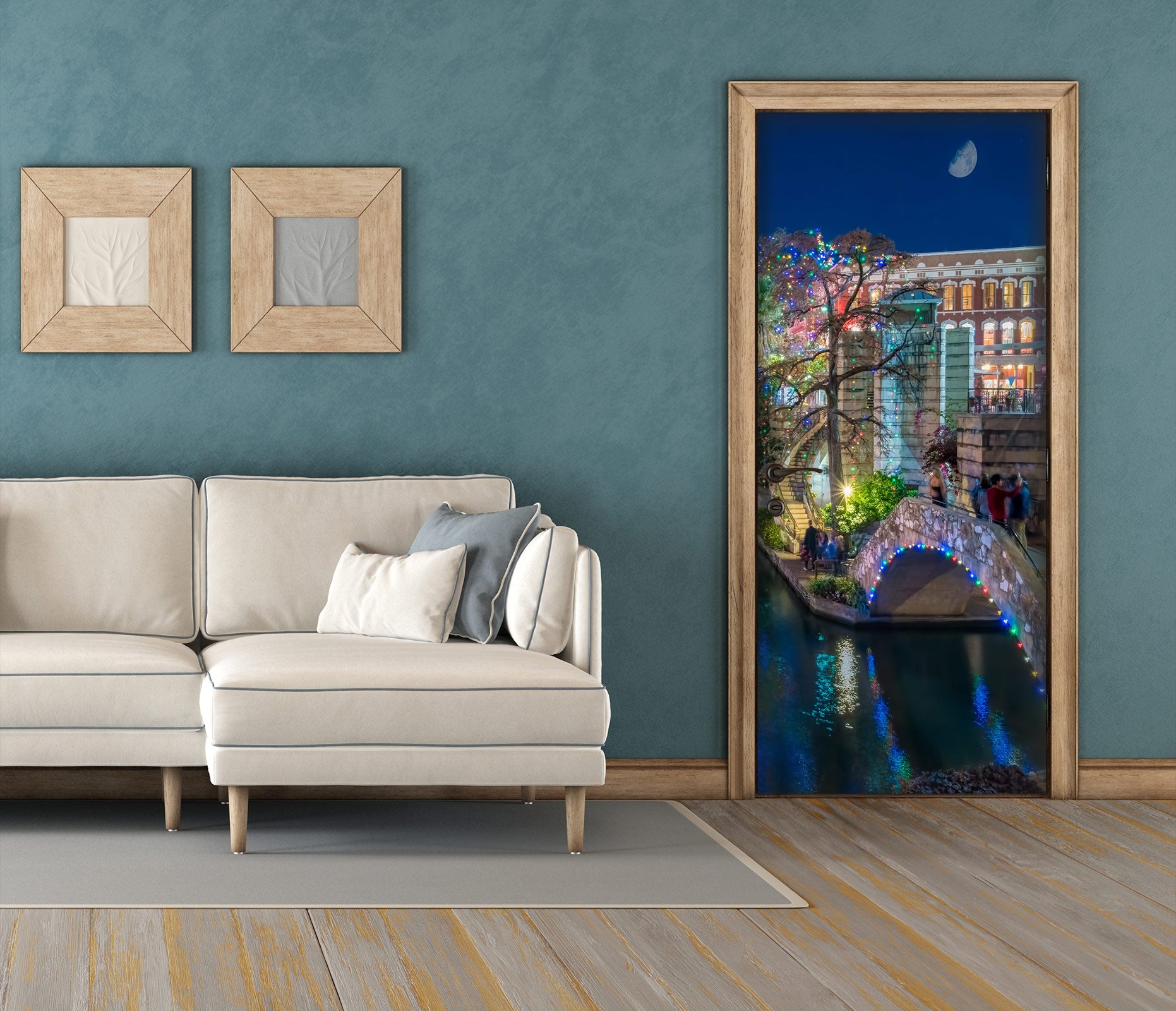 3D Night View River Bridge 10819 Beth Sheridan Door Mural