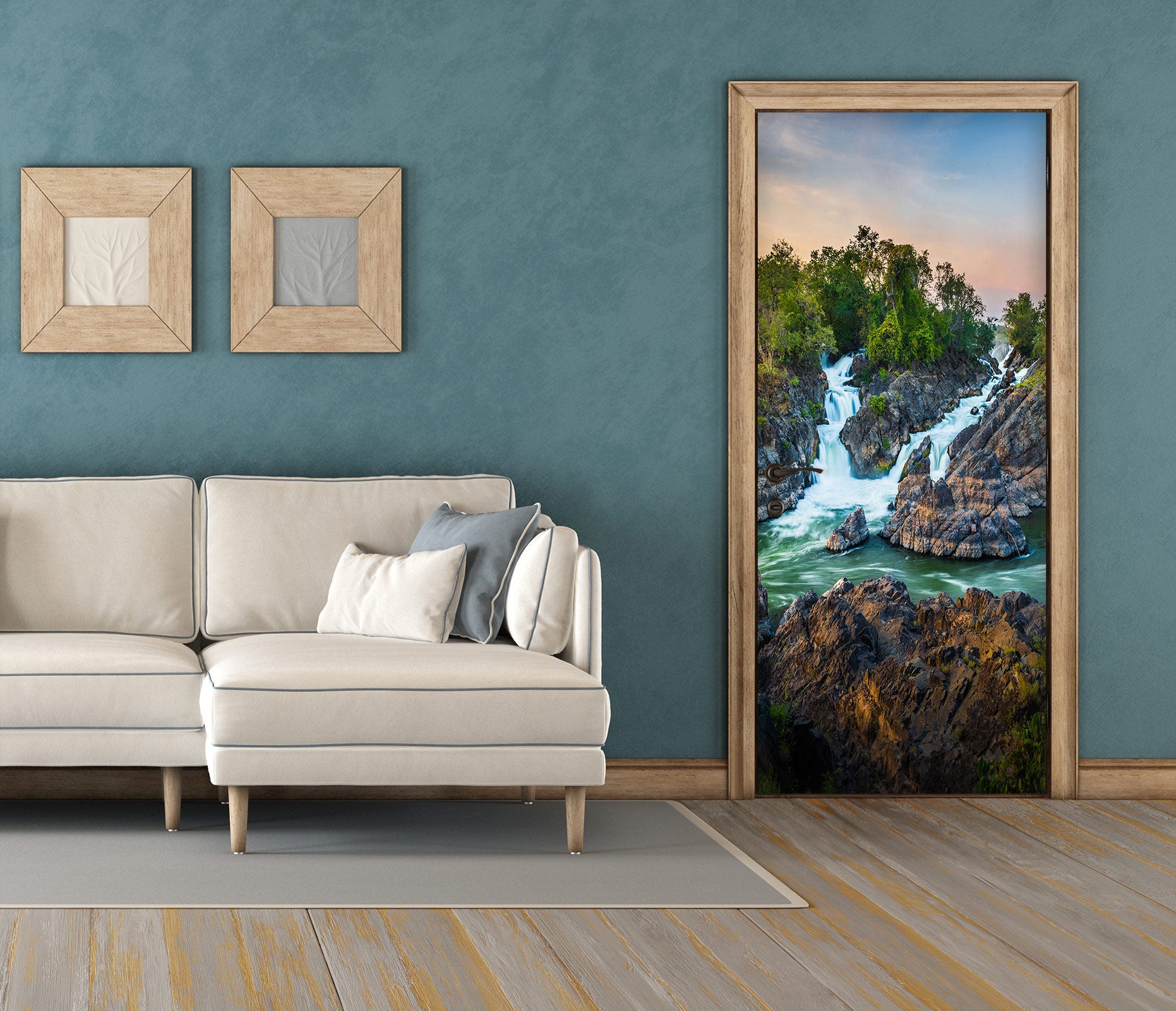 3D Woods River Stones 171 Door Mural