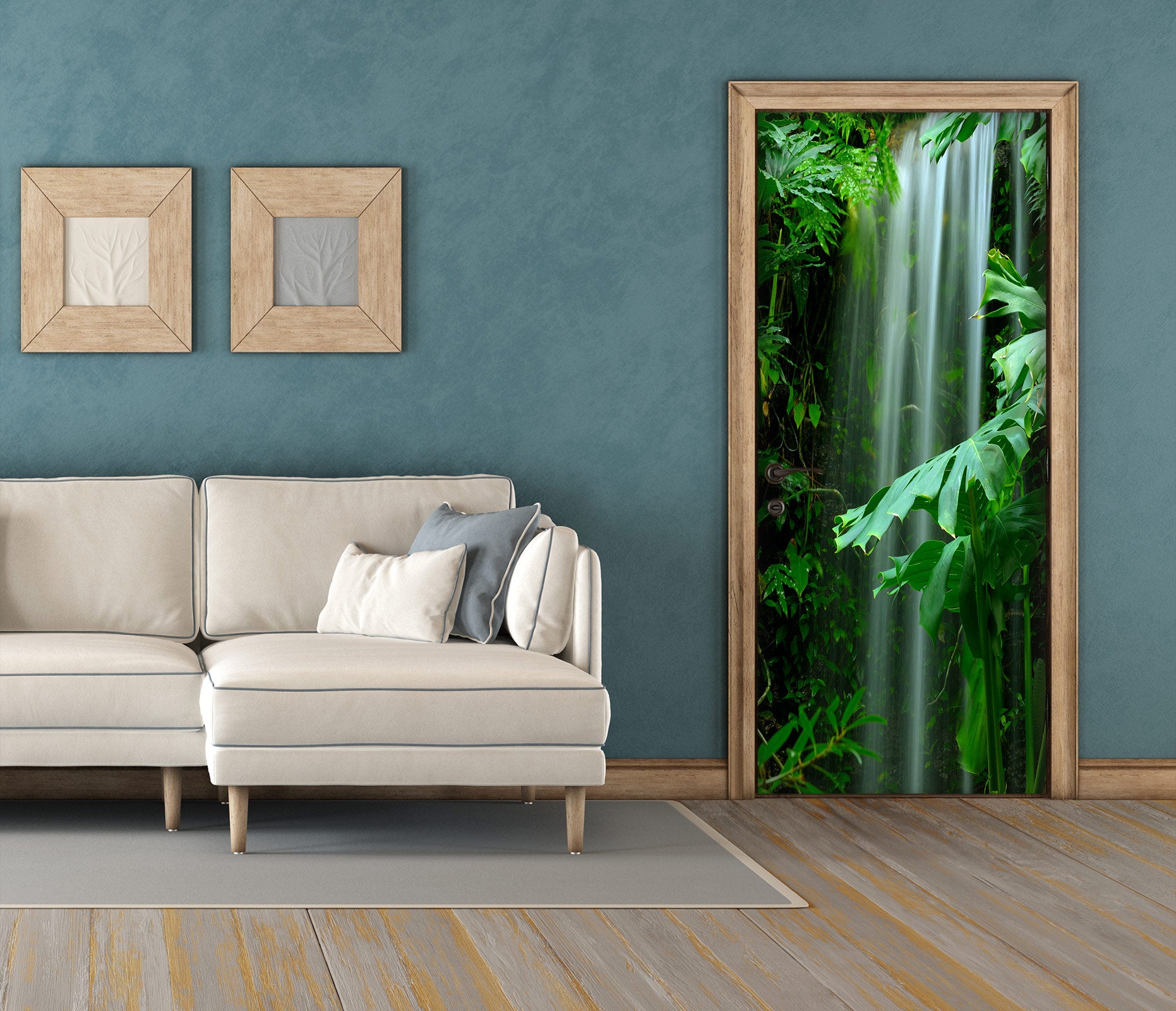 3D Waterfall Leaves 23035 Door Mural