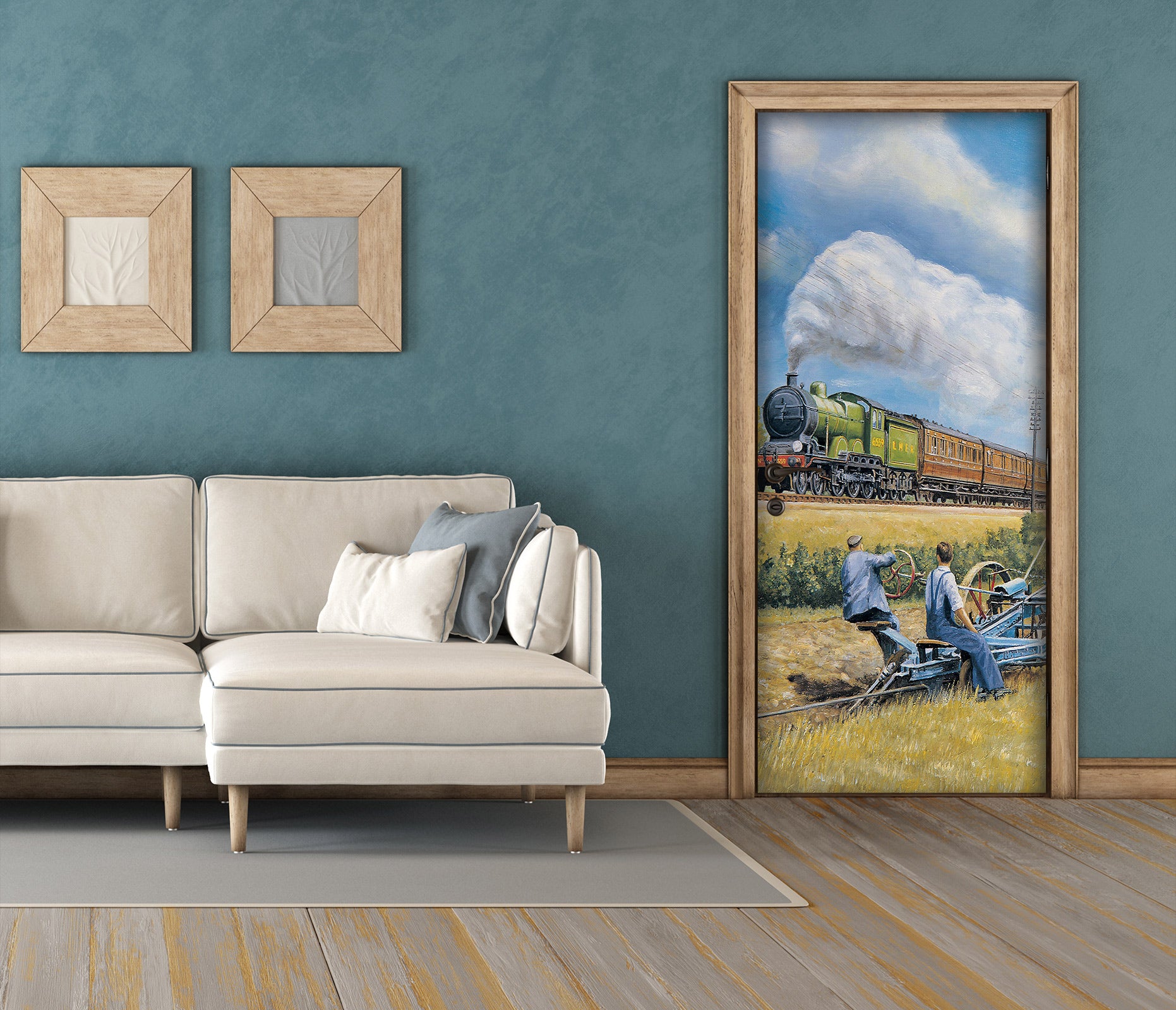 3D Train Wheat Field 10374 Trevor Mitchell Door Mural