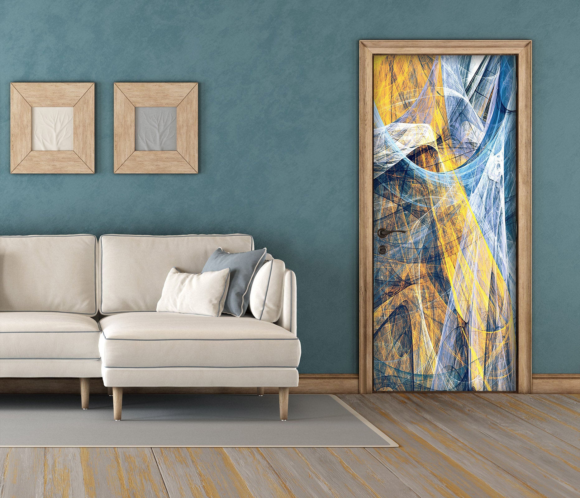 3D Yellow Blue Pattern 21147 Door Mural