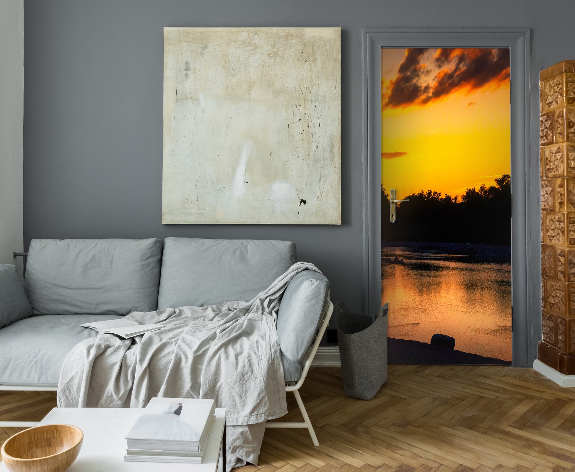 3D Sunset Trees Lake 107203 Beth Sheridan Door Mural