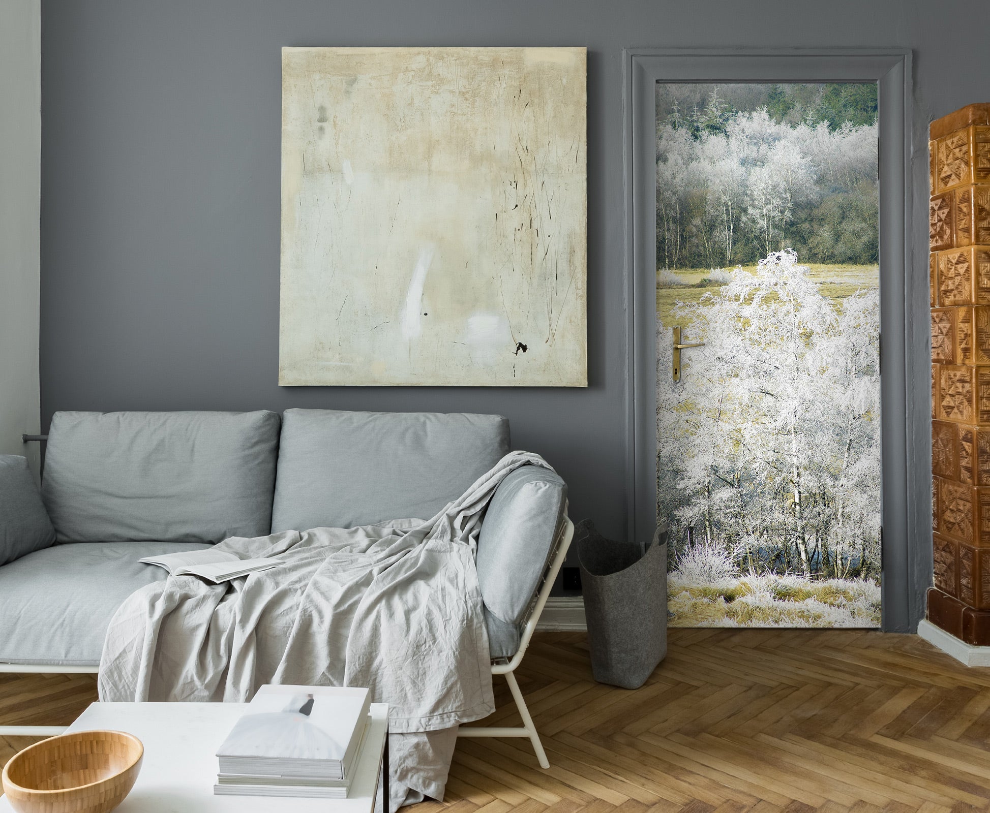 3D White Tree Forest 187 Door Mural