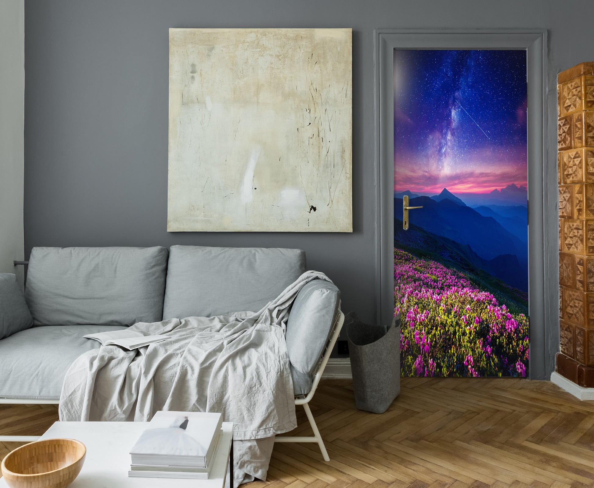 3D Mountain Flower 075 Door Mural