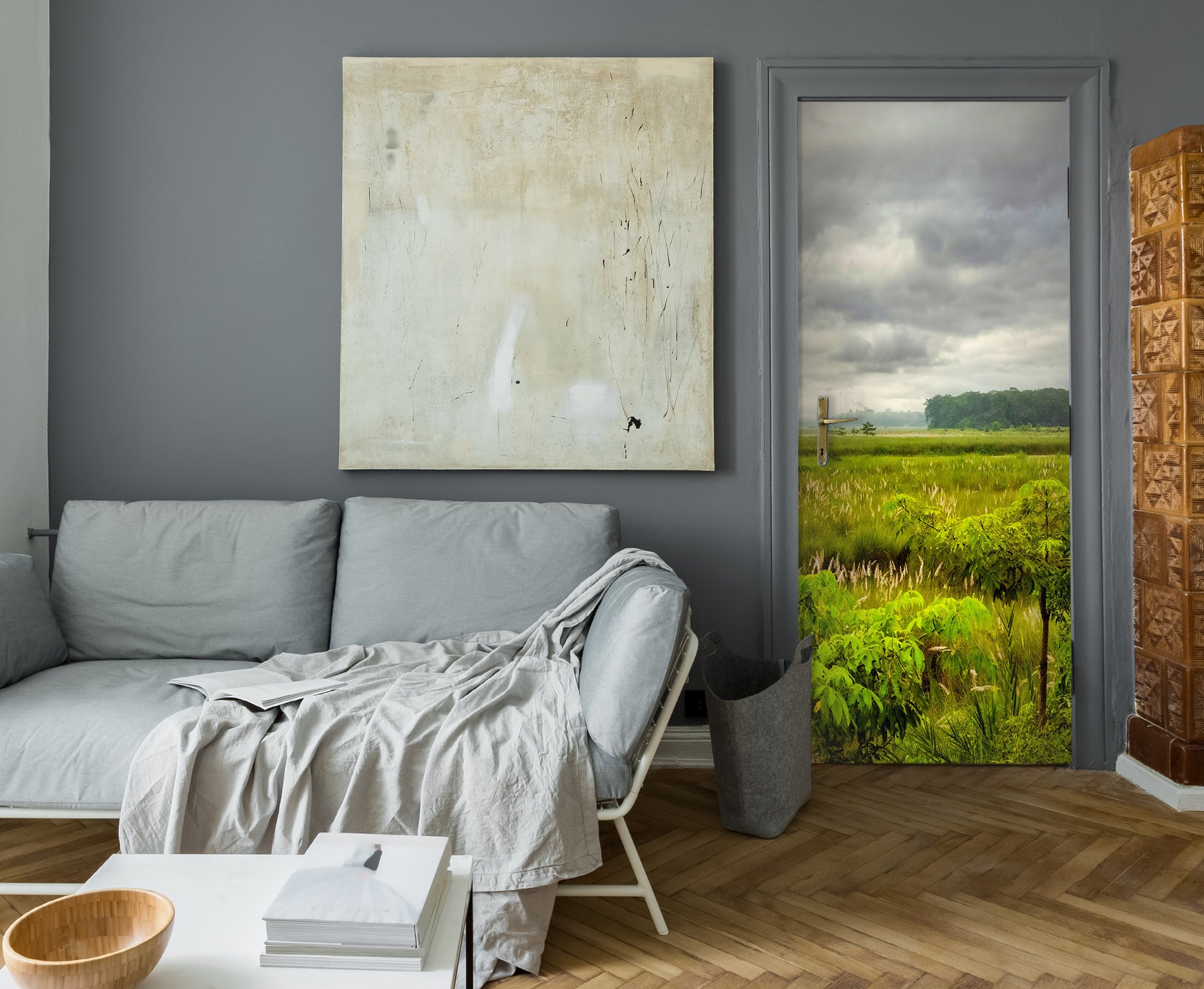 3D Grass Sky Dark Clouds 107223 Beth Sheridan Door Mural