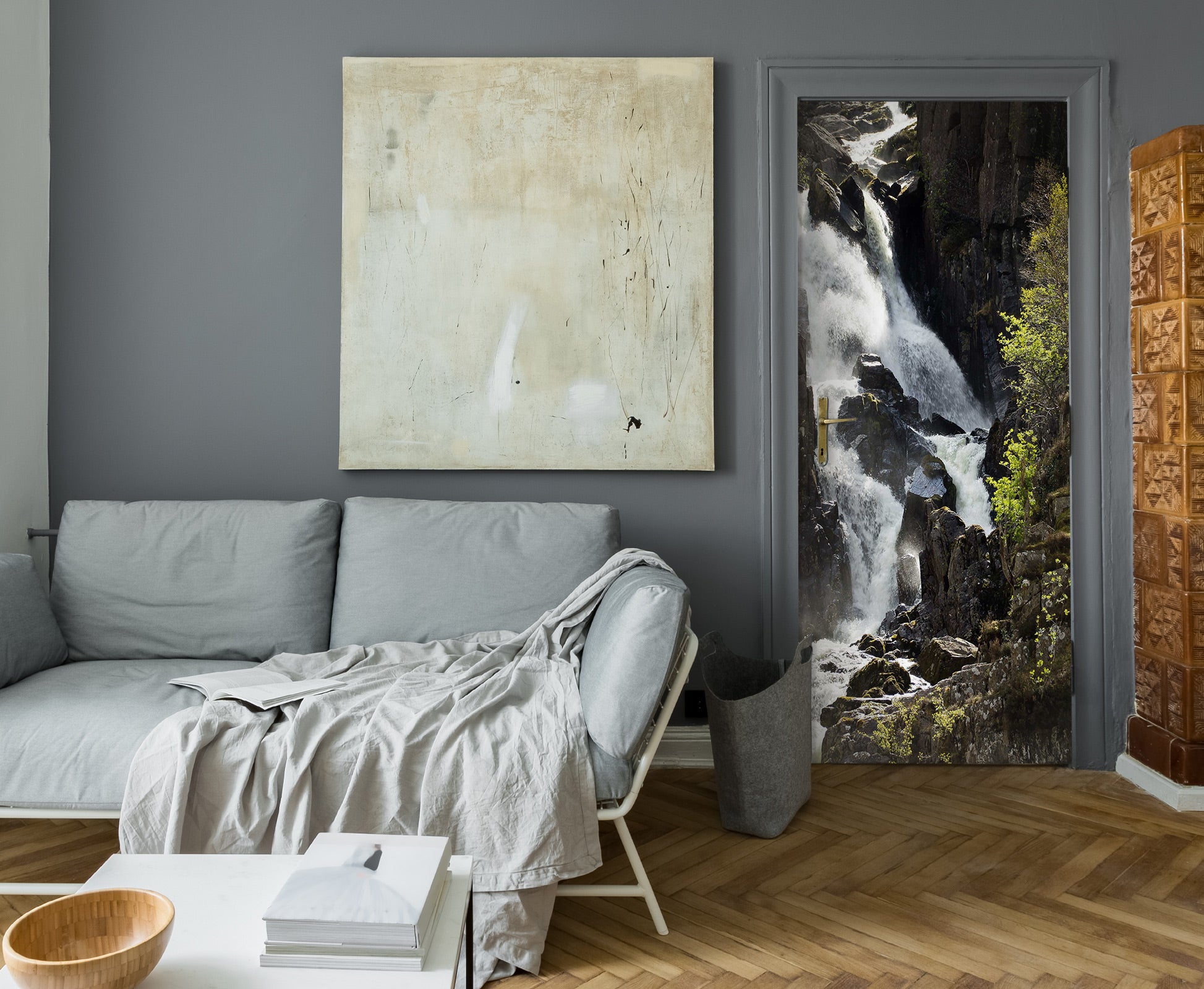 3D Mountain Waterfall 24028 Door Mural