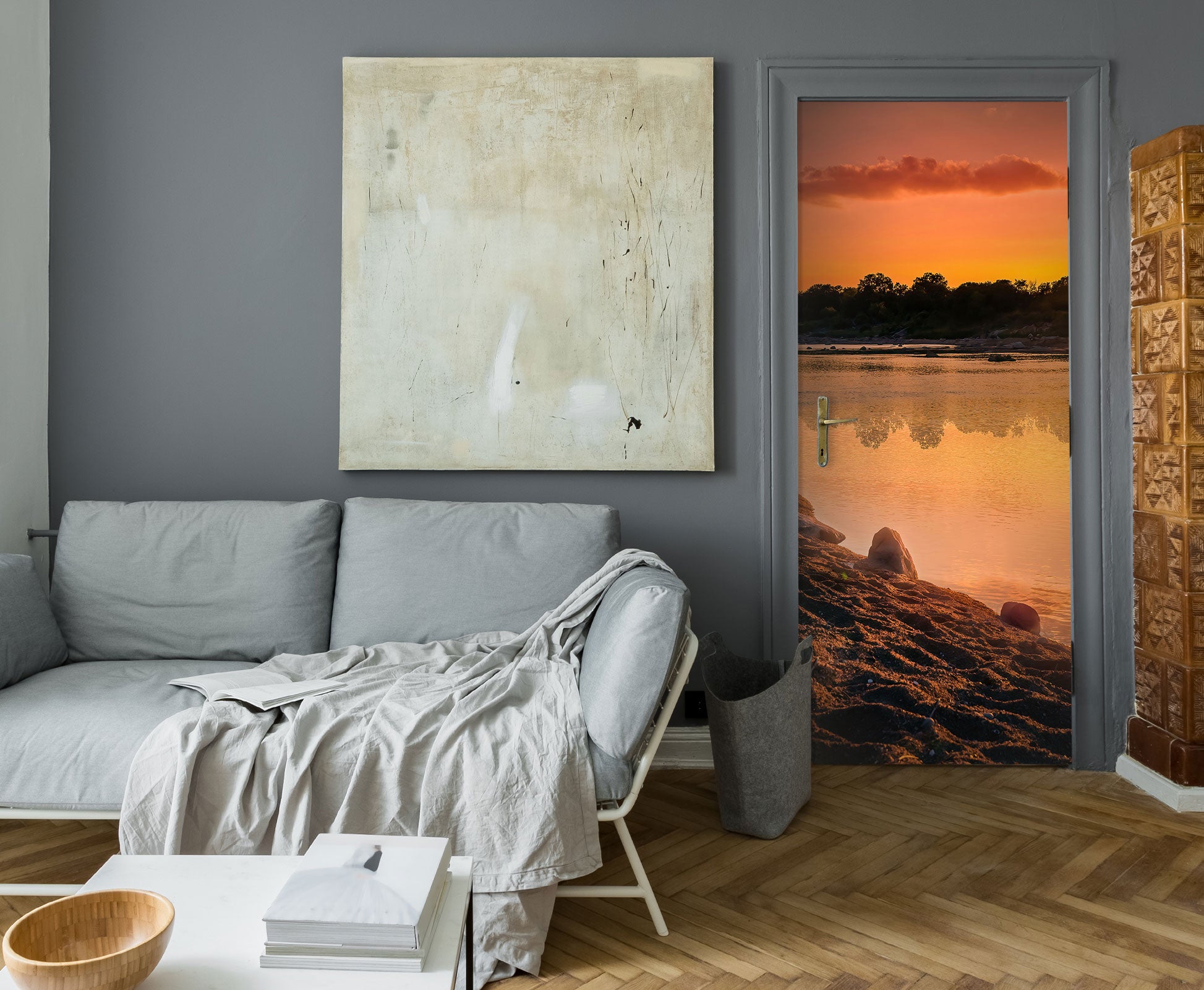 3D Sunset Lakeside Shadow 107205 Beth Sheridan Door Mural