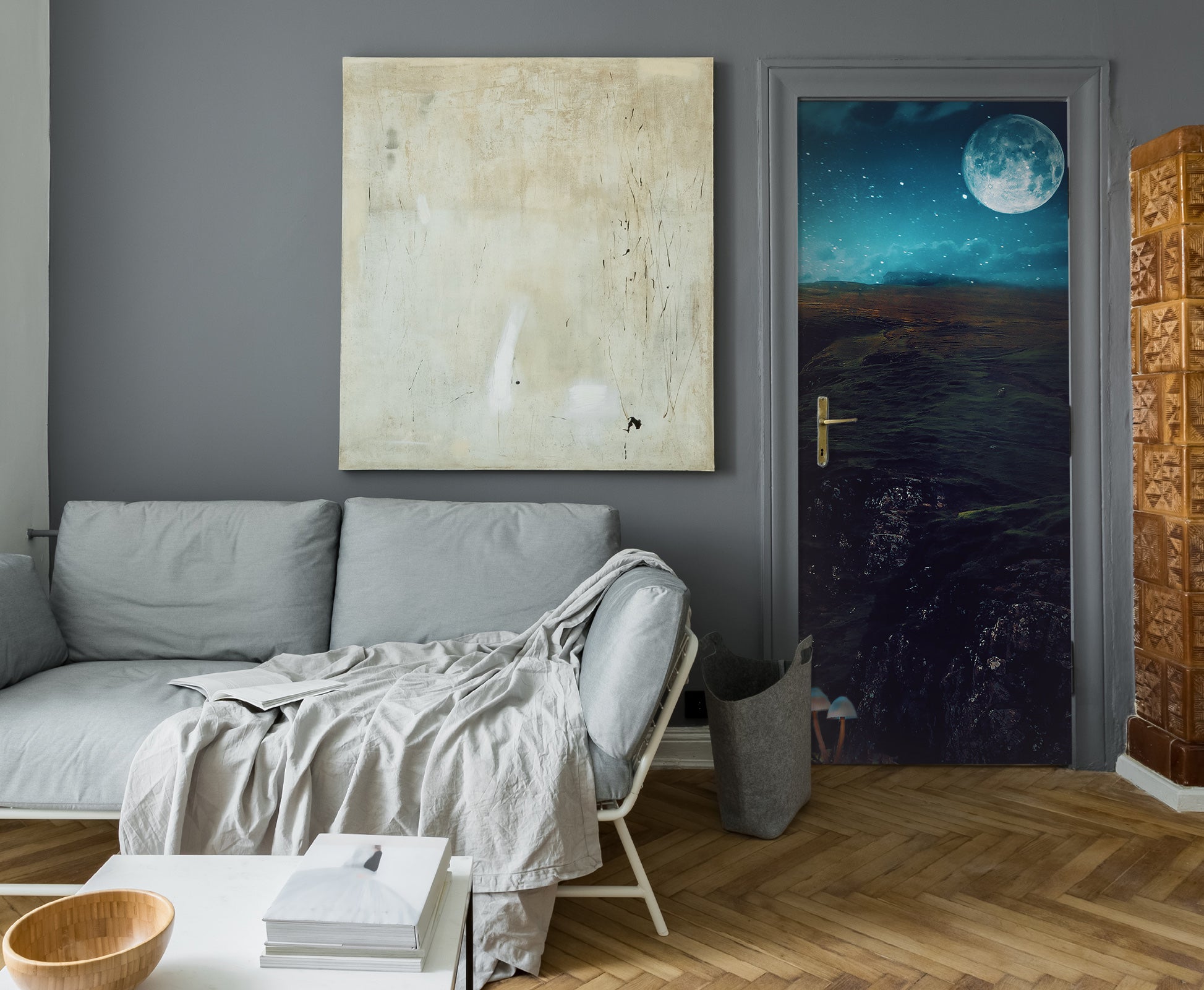 3D Moon Starry Sky Mushroom 107193 Beth Sheridan Door Mural