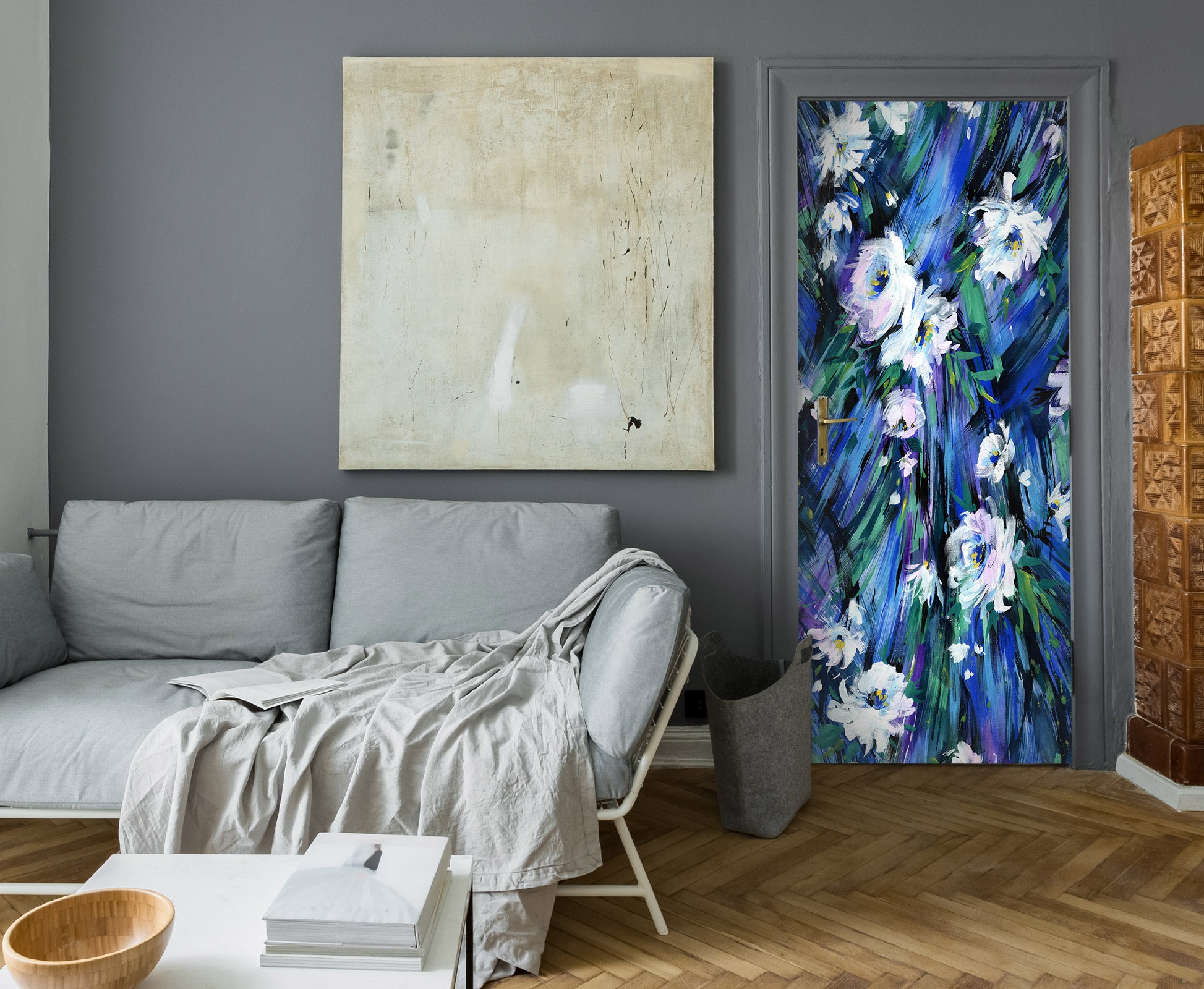 3D Blue Flowers 24159 Door Mural