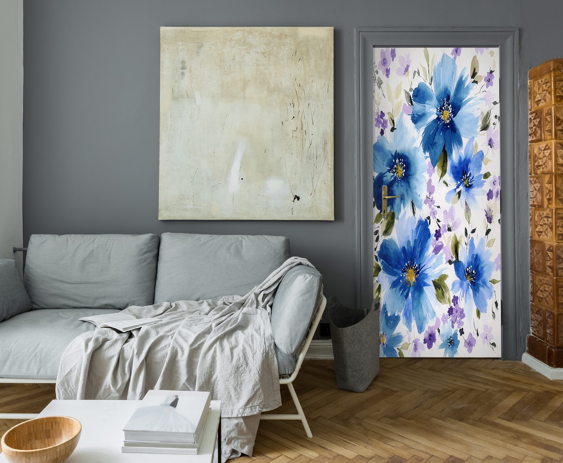 3D Blue Flowers 24193 Door Mural