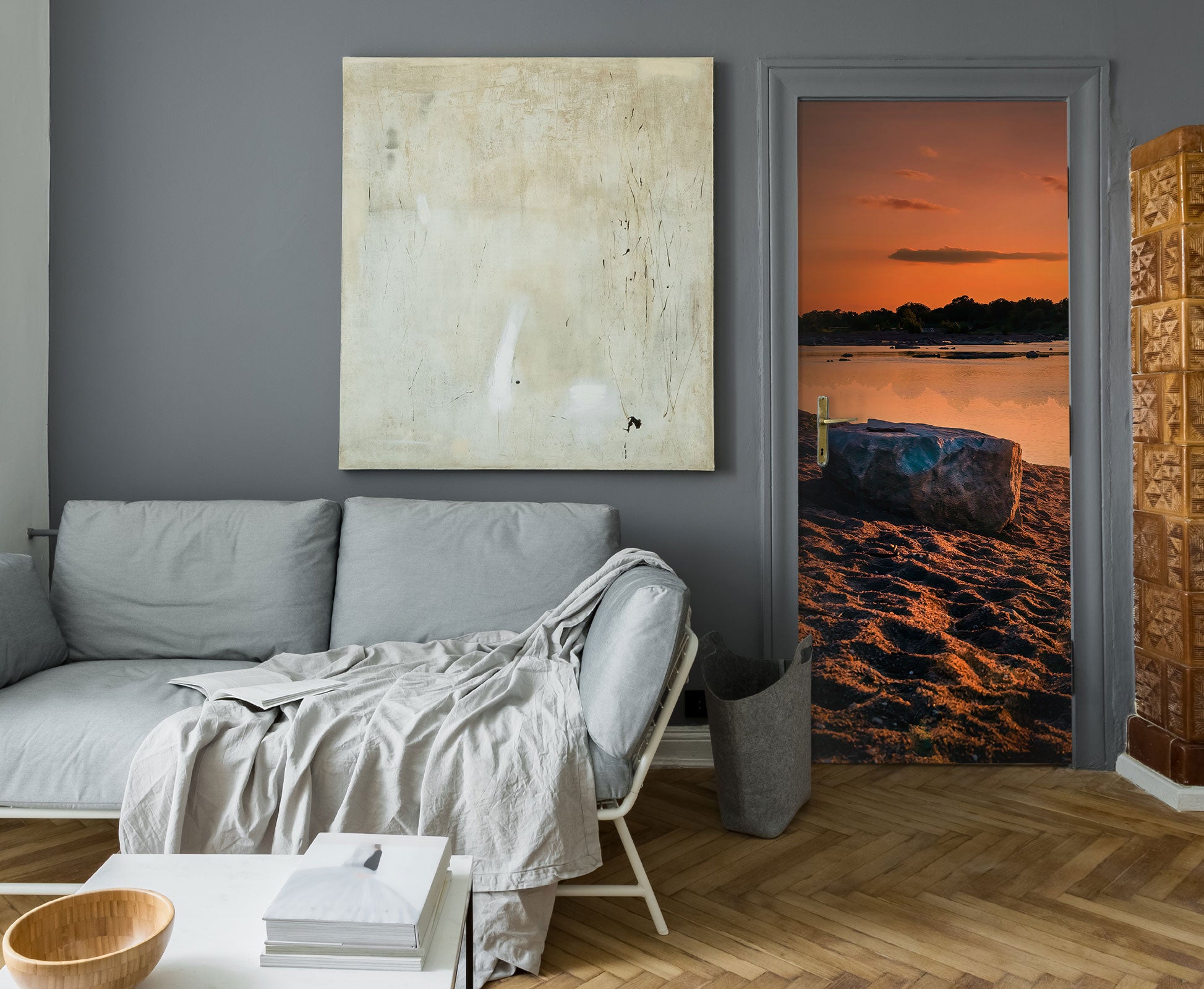 3D Sunset Lakeside Stone 107204 Beth Sheridan Door Mural