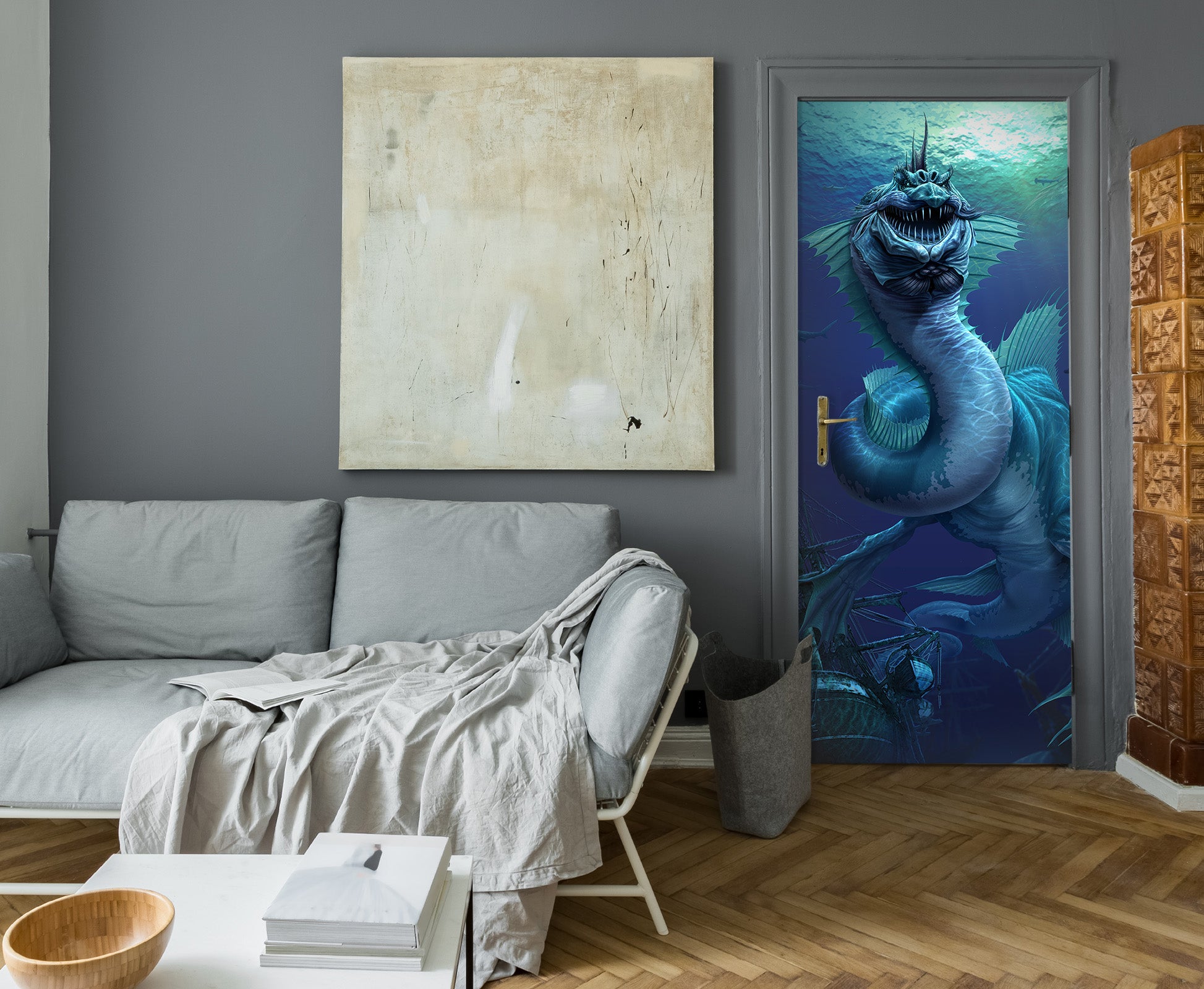 3D Undersea Dragon 631 Tom Wood Door Mural