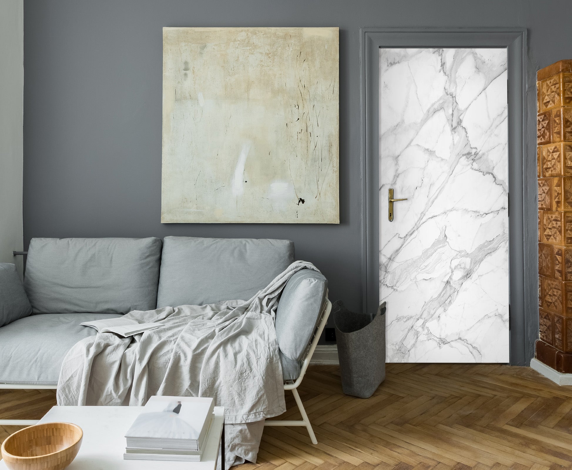 3D White Marble 21182 Door Mural