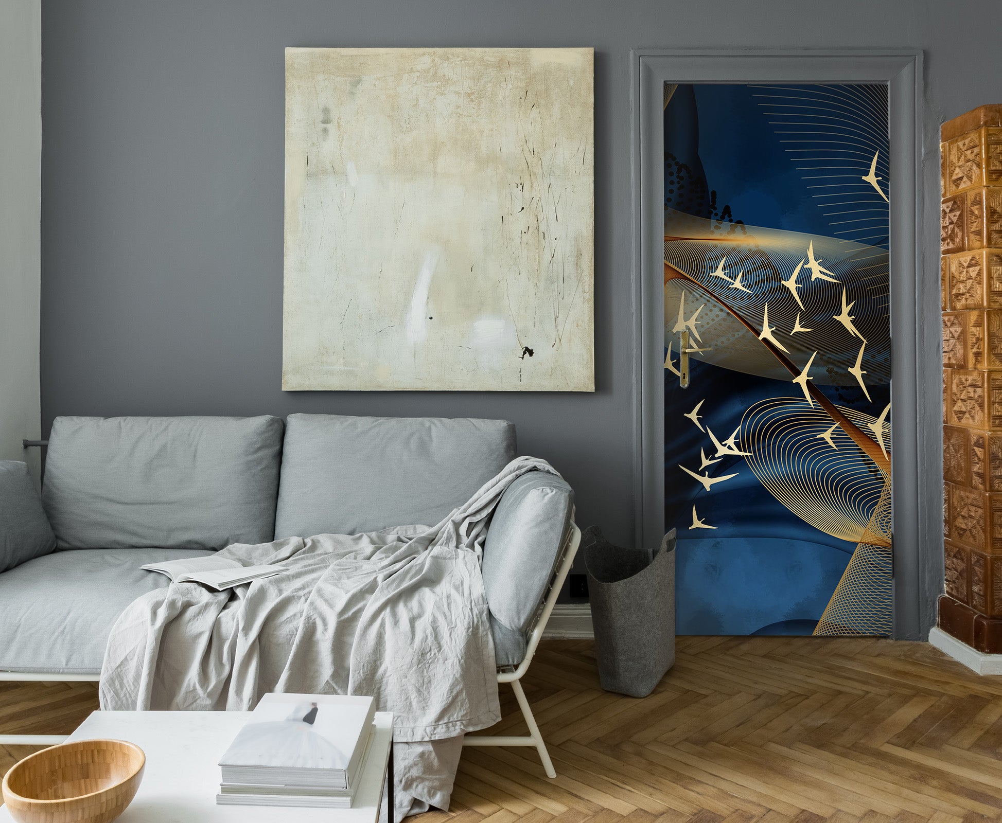 3D White Bird 21149 Door Mural