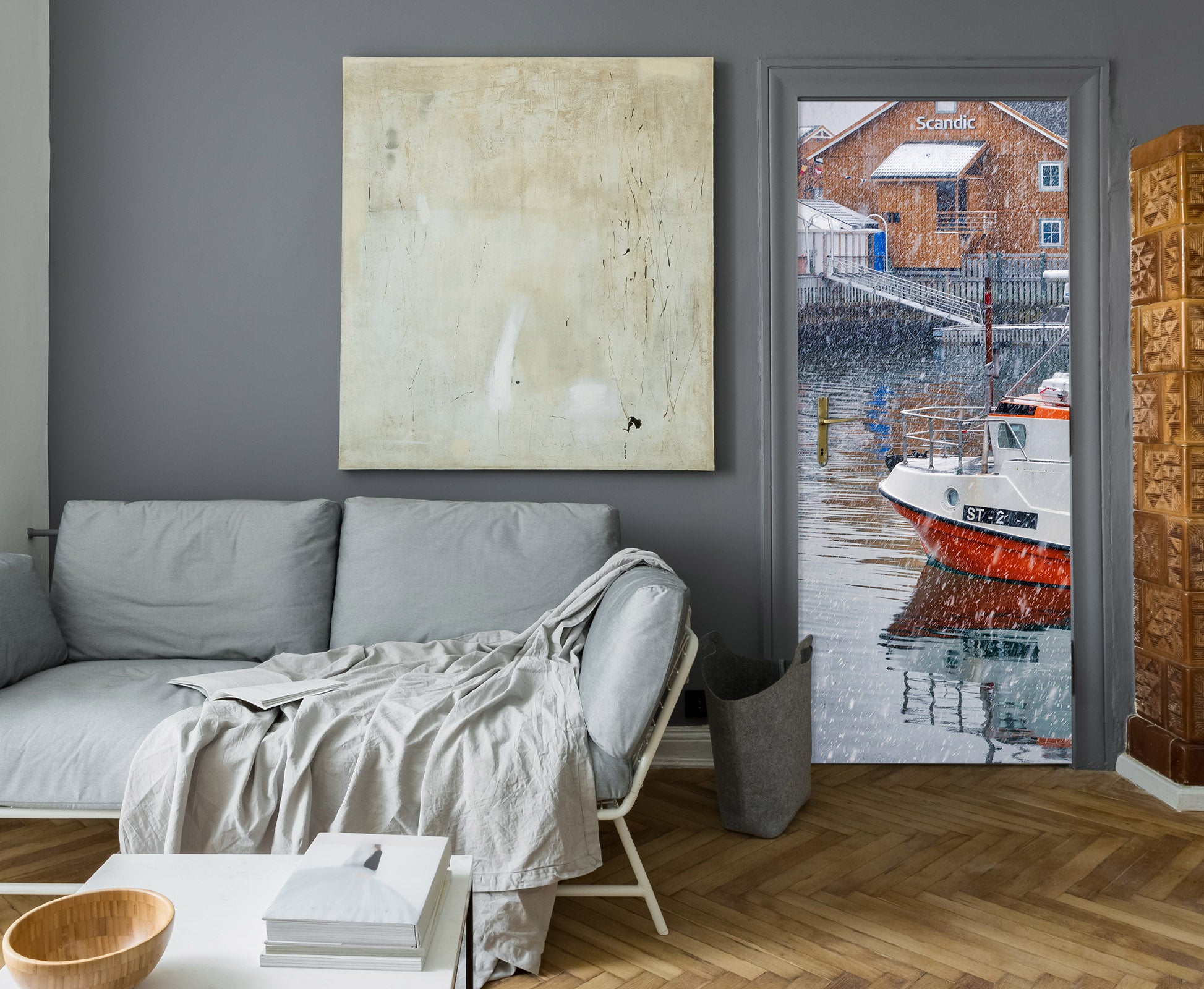 3D Boat Houses Snow 11412 Marco Carmassi Door Mural