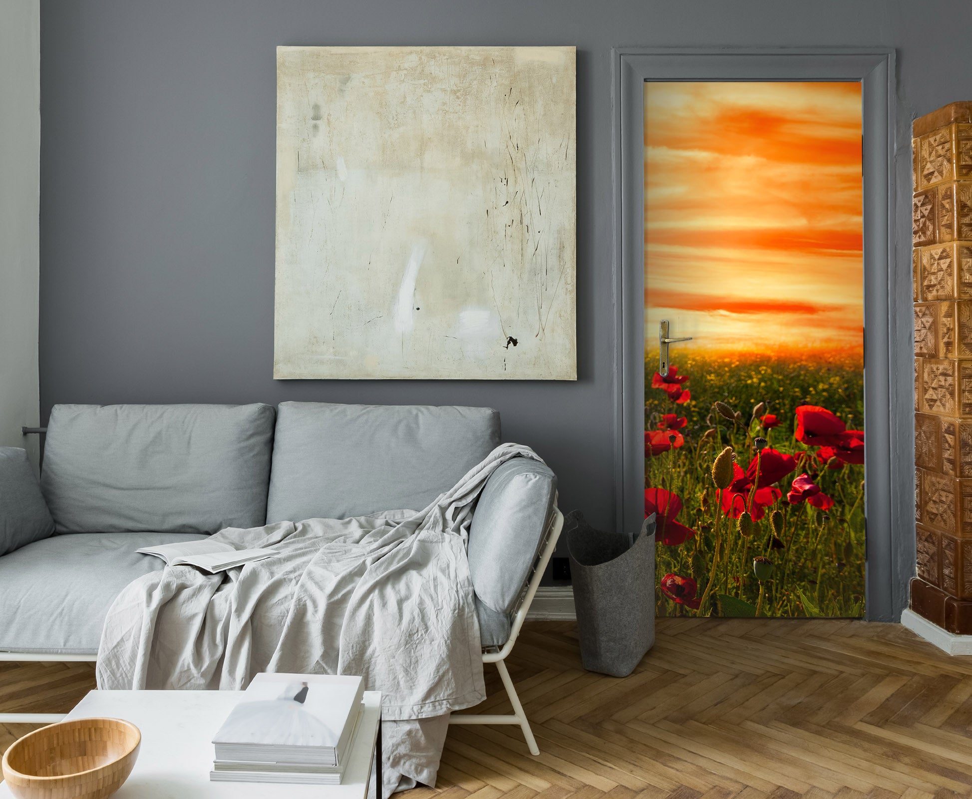 3D Meadow Red Flower Bush 12270 Marco Carmassi Door Mural