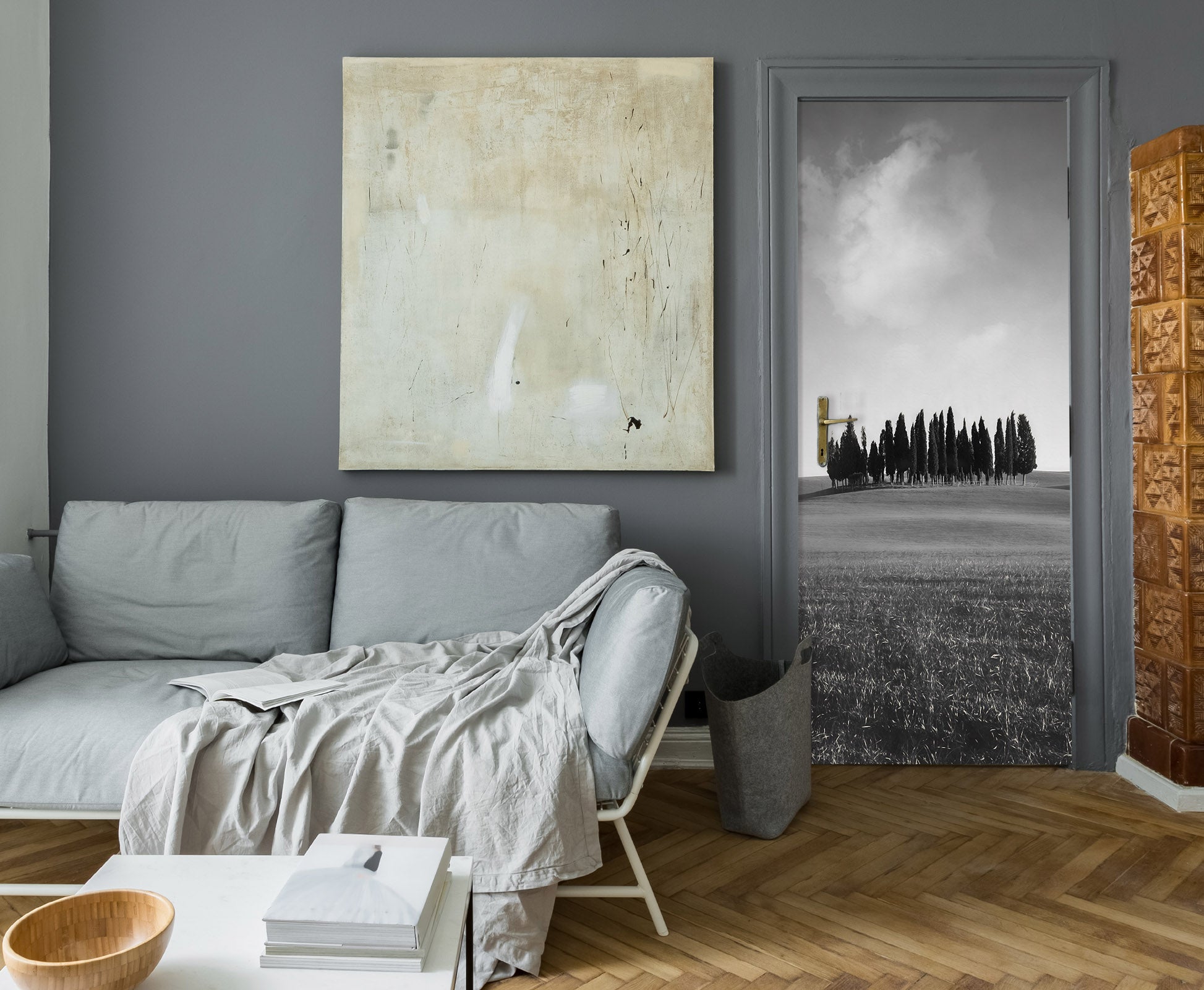 3D Grey Lawn Forest 114120 Marco Carmassi Door Mural