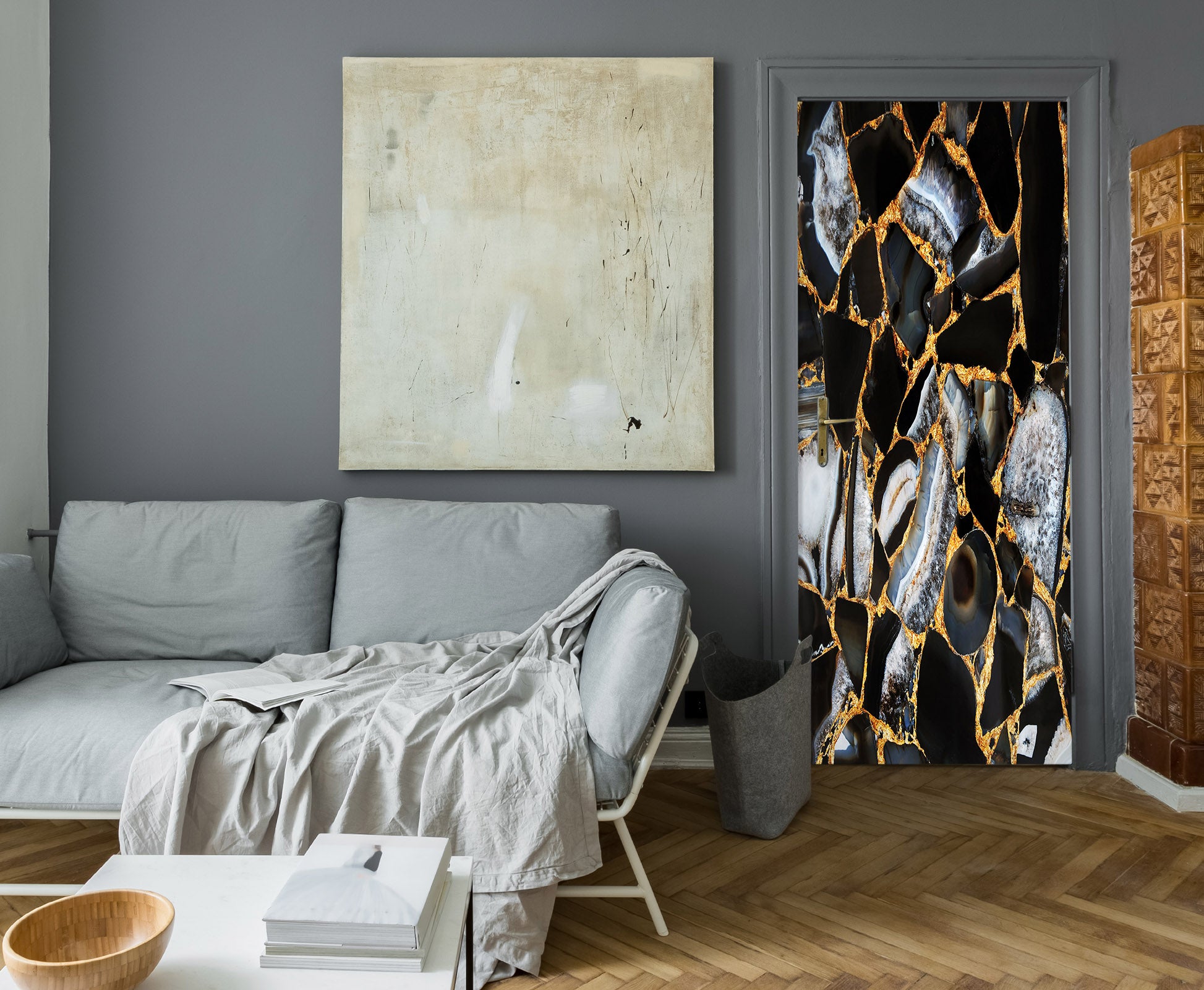 3D Black Marble 25161 Door Mural