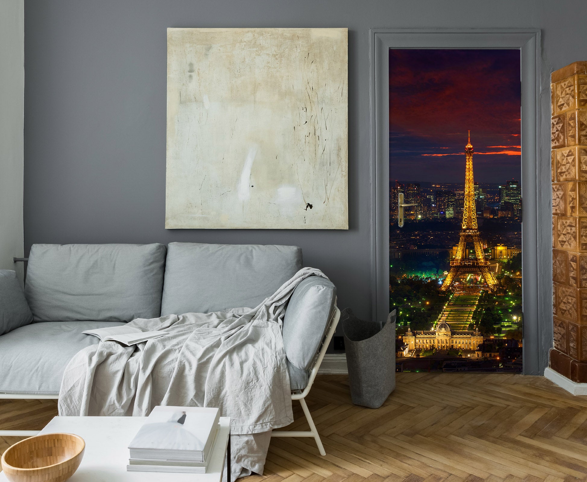 3D Night City Eiffel Tower 11483 Marco Carmassi Door Mural