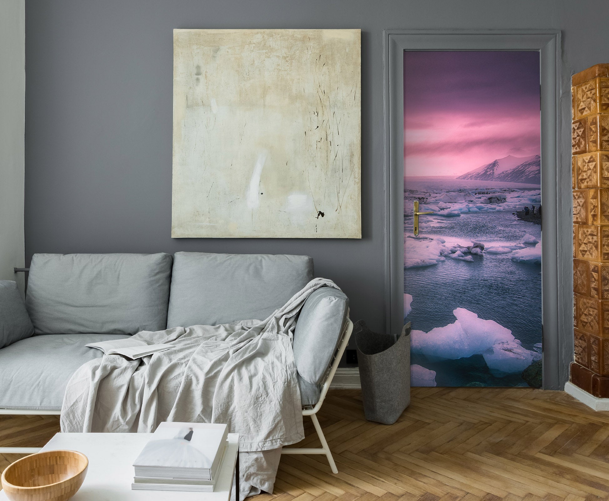 3D Pink Sunset Iceberg 119208 Marco Carmassi Door Mural