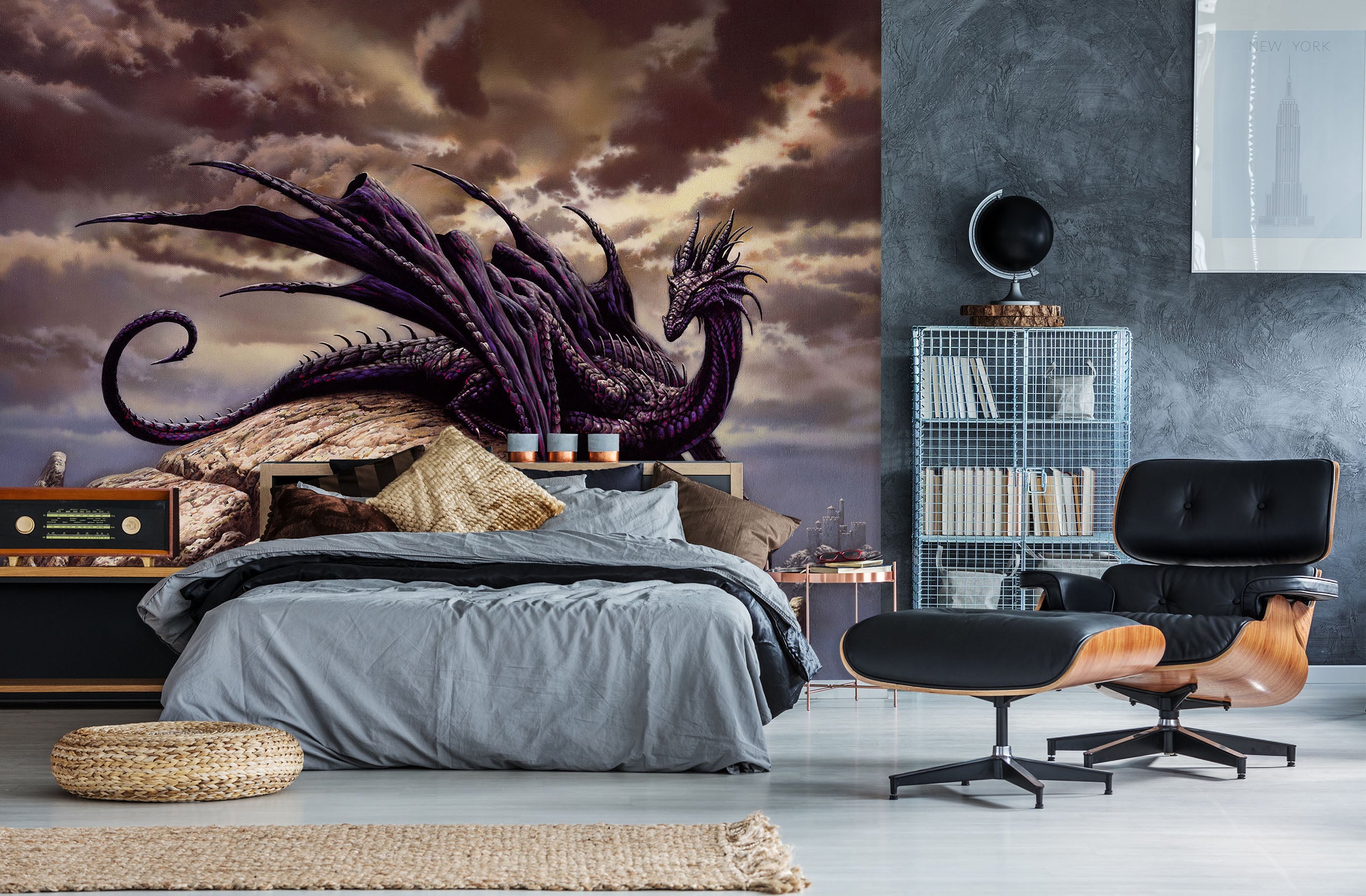 3D Stone Cloud Dragon 7052 Ciruelo Wall Mural Wall Murals