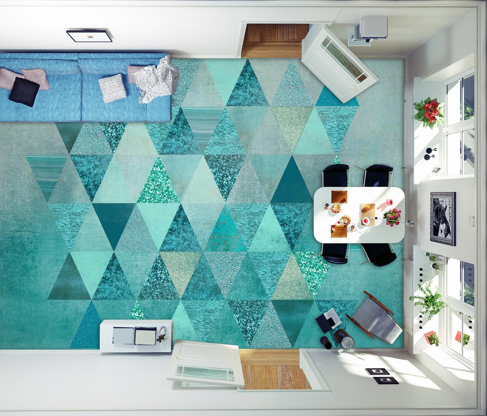 3D Green Triangle Pattern 102117 Andrea Haase Floor Mural