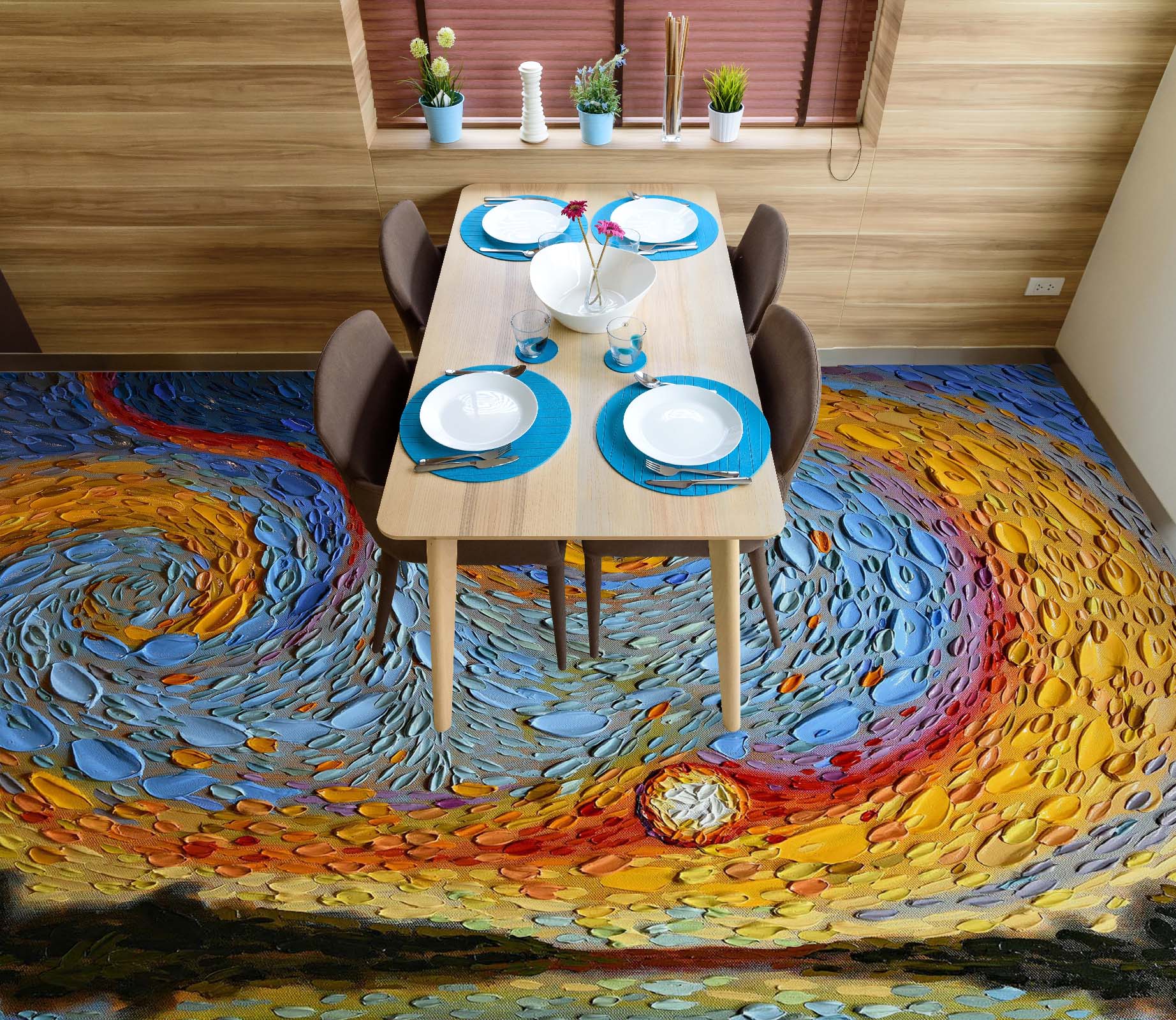 3D Sunset Sky Pattern 102165 Dena Tollefson Floor Mural