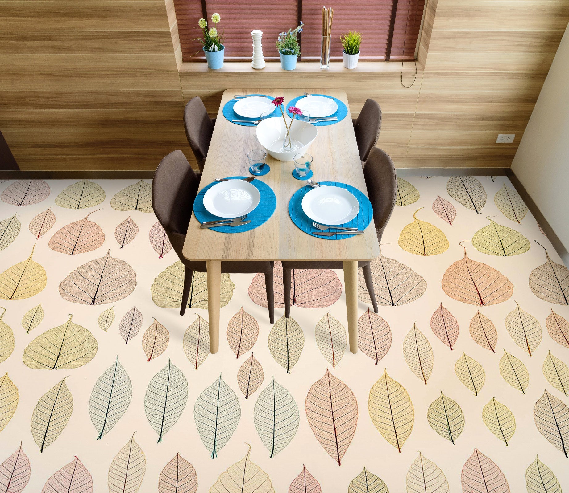 3D Leaf Pattern 9873 Assaf Frank Floor Mural