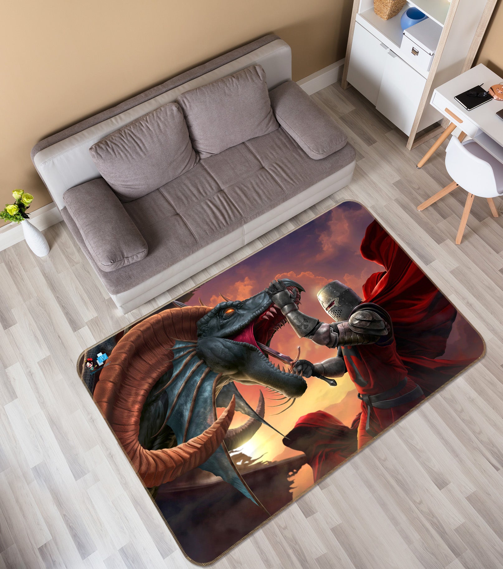 3D Dragon Armor Warrior 4108 Tom Wood Rug Non Slip Rug Mat