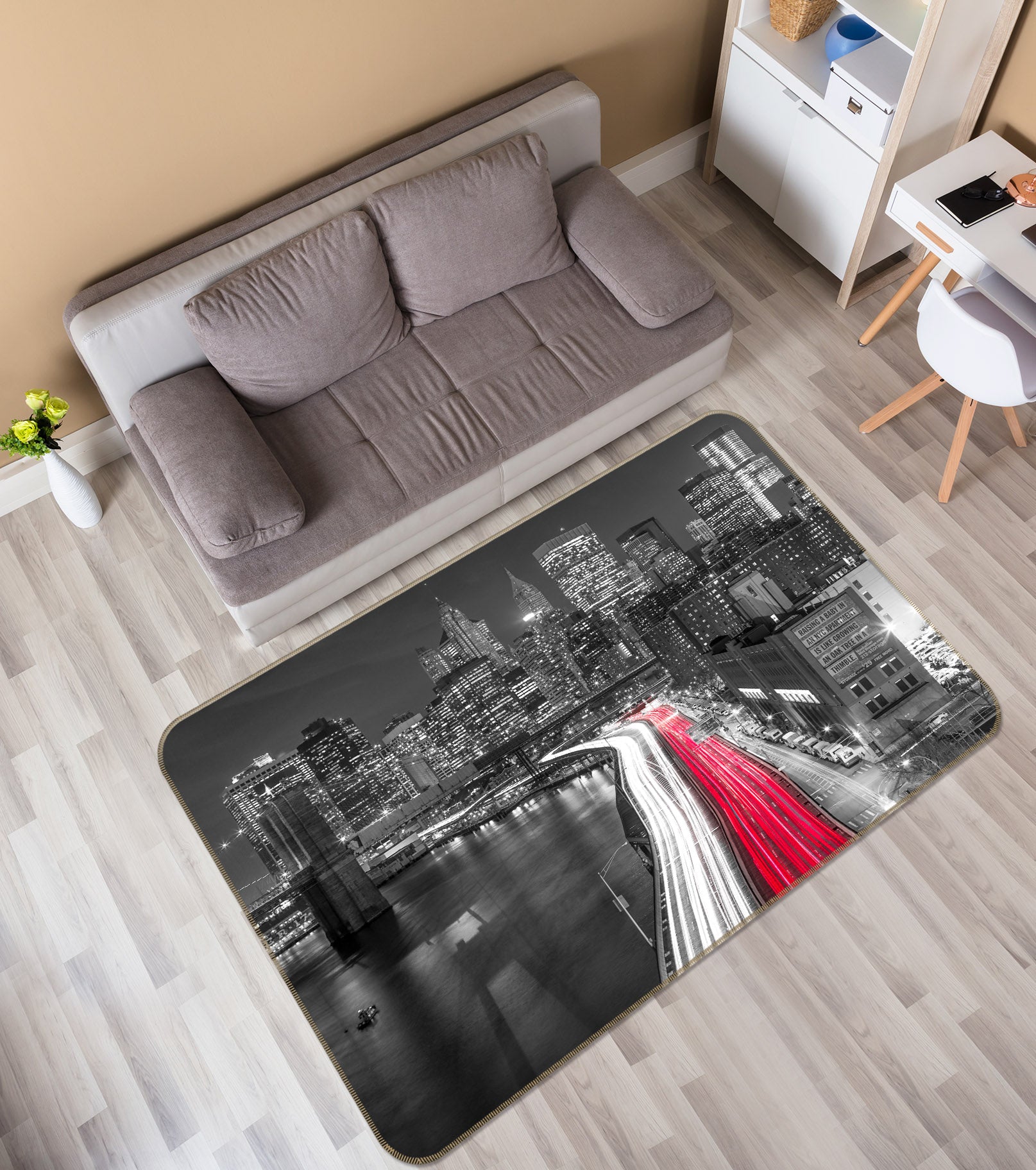 3D New York Black Gray Building 83235 Assaf Frank Rug Non Slip Rug Mat