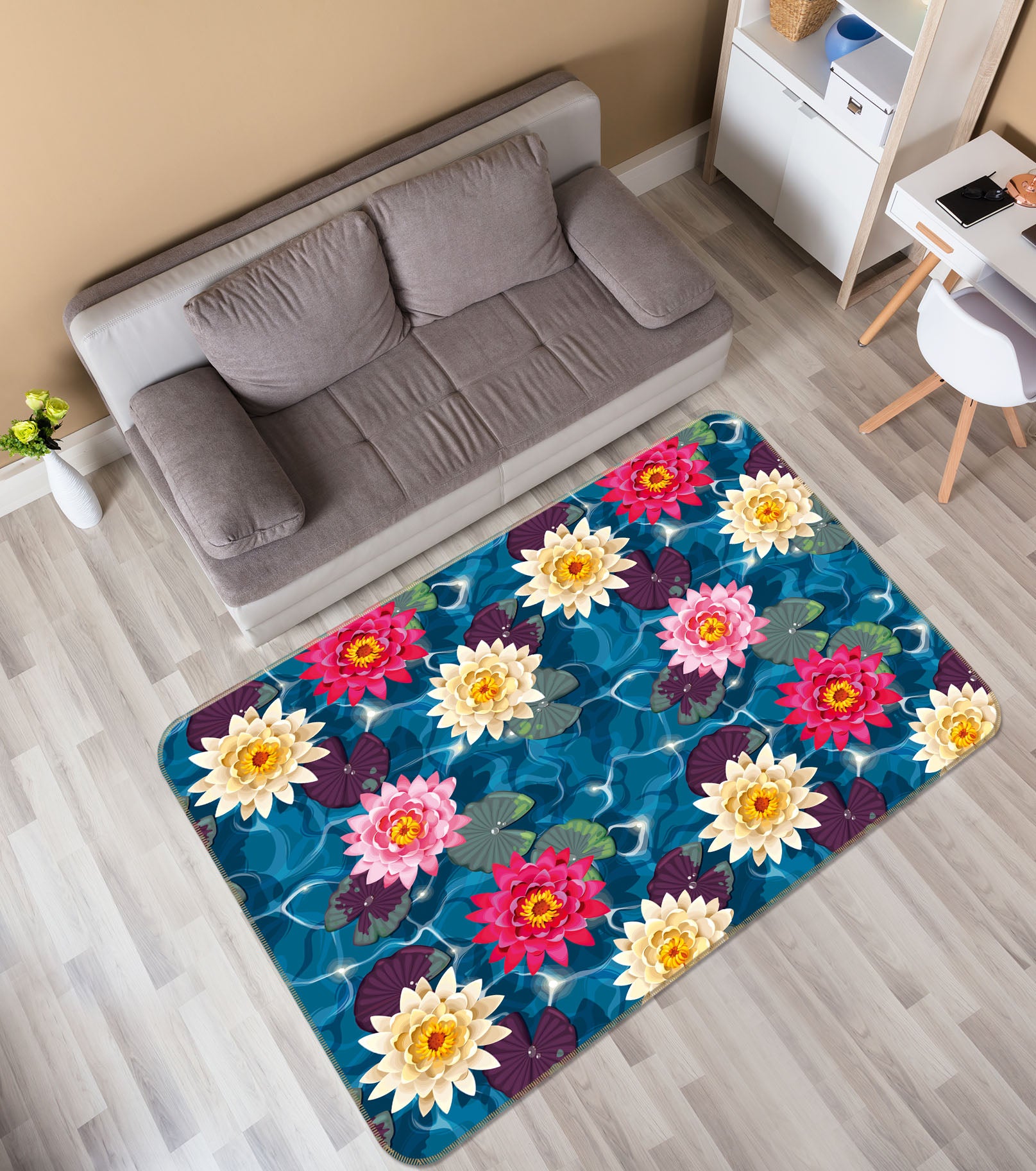 3D Lotus Water Wave 25222 Non Slip Rug Mat