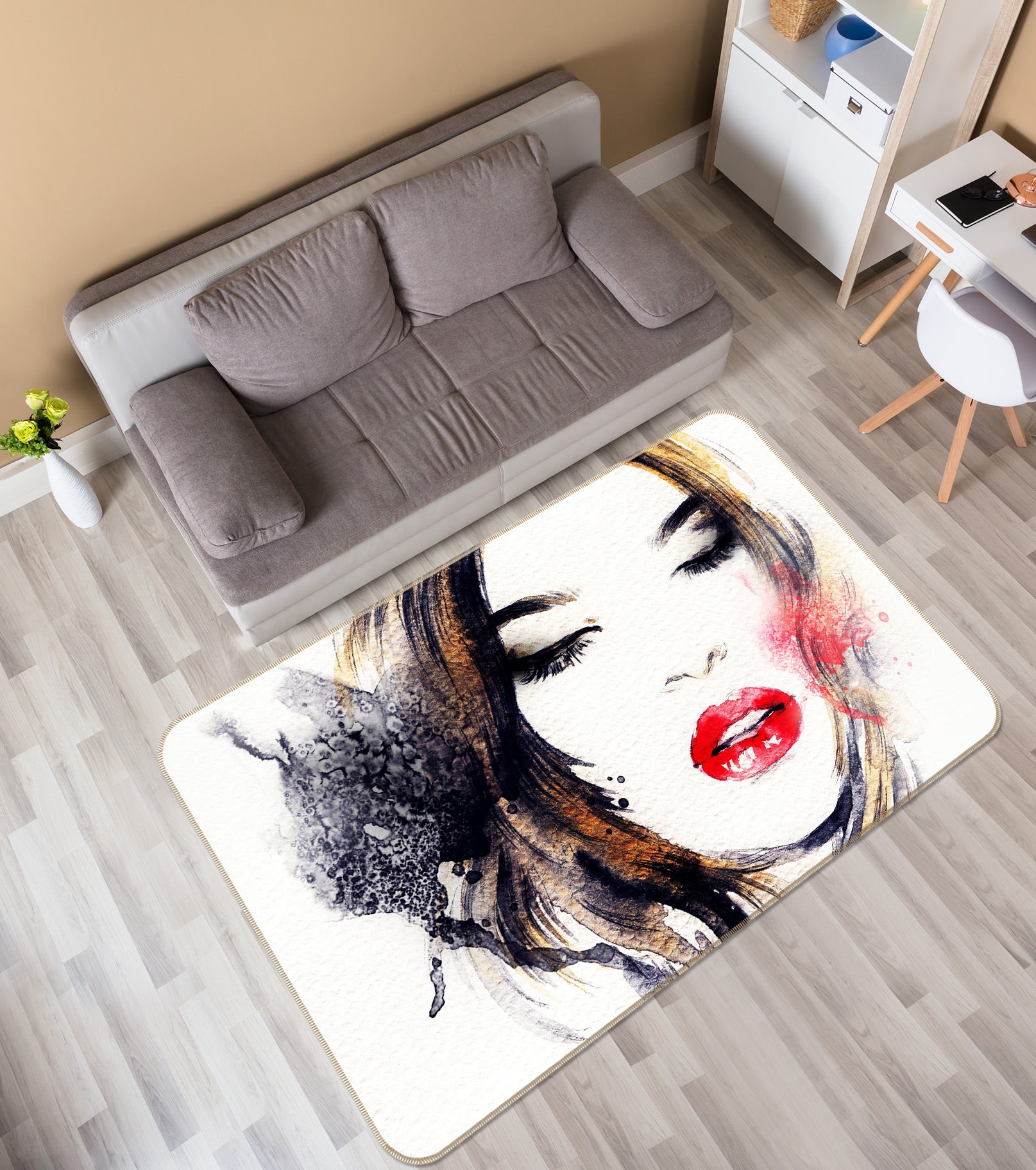 3D Red Lips Star 1003 Non Slip Rug Mat