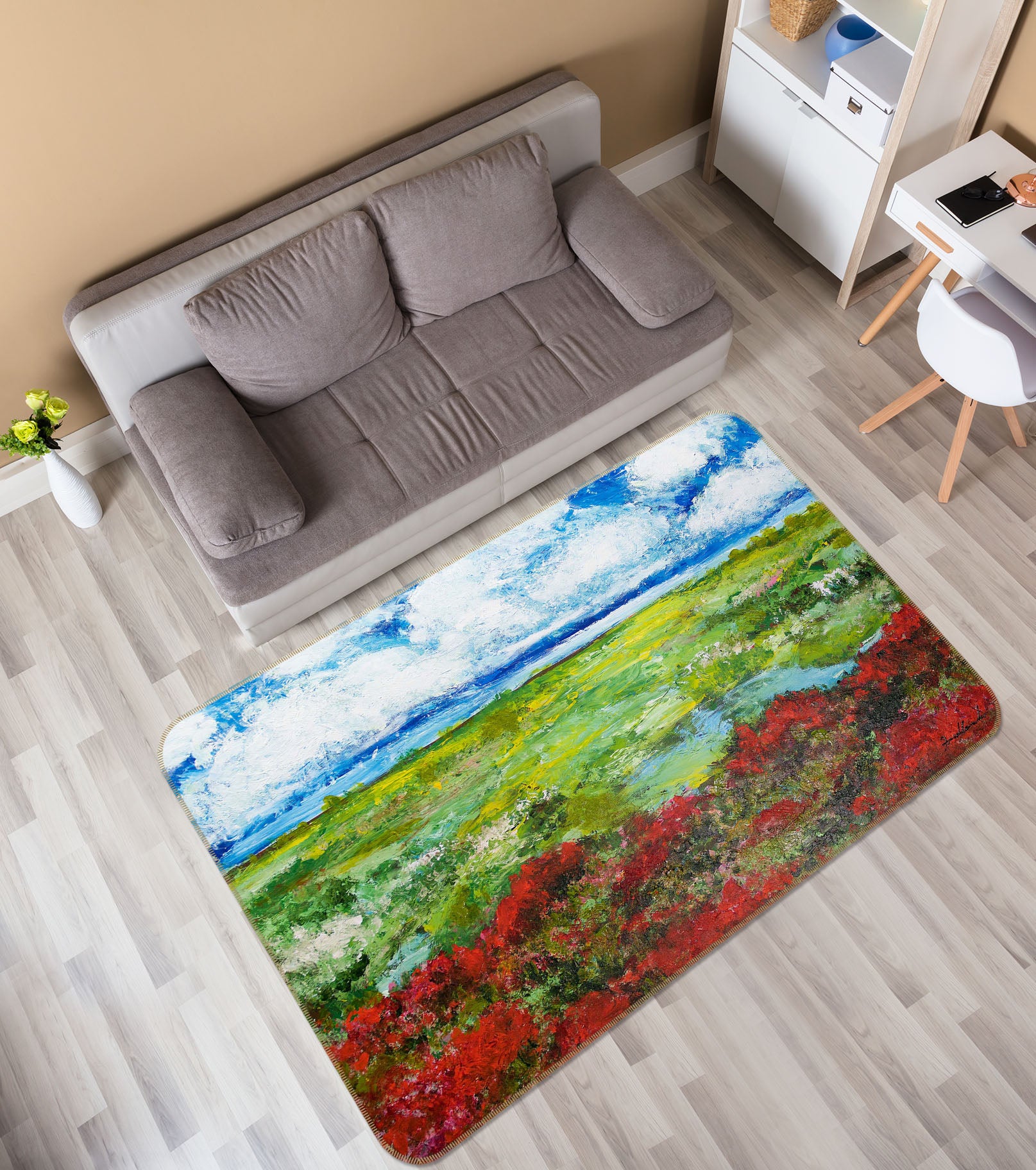 3D Flowers Lake 1101 Allan P. Friedlander Rug Non Slip Rug Mat