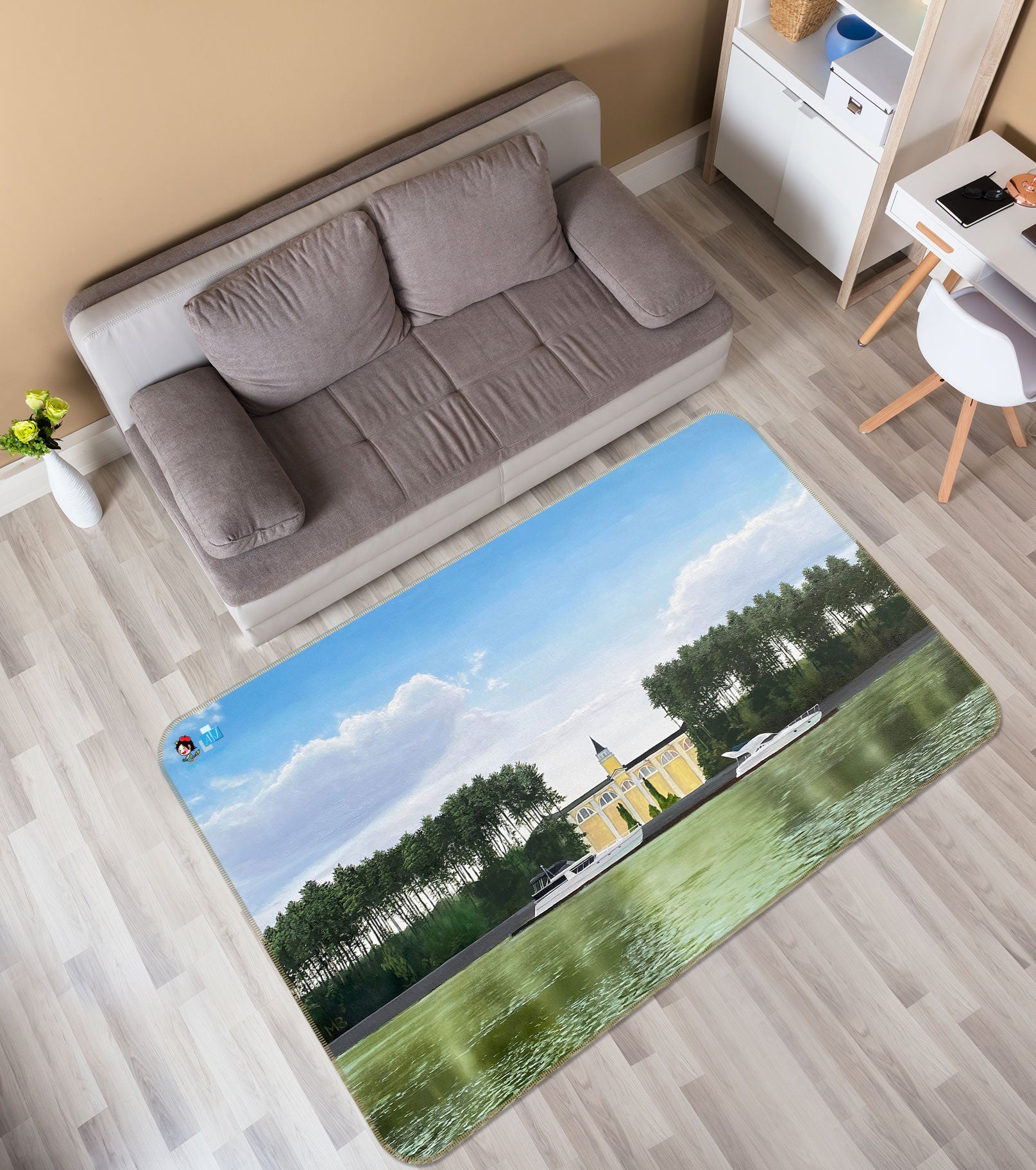 3D Lake Tree Building 96229 Marina Zotova Rug Non Slip Rug Mat